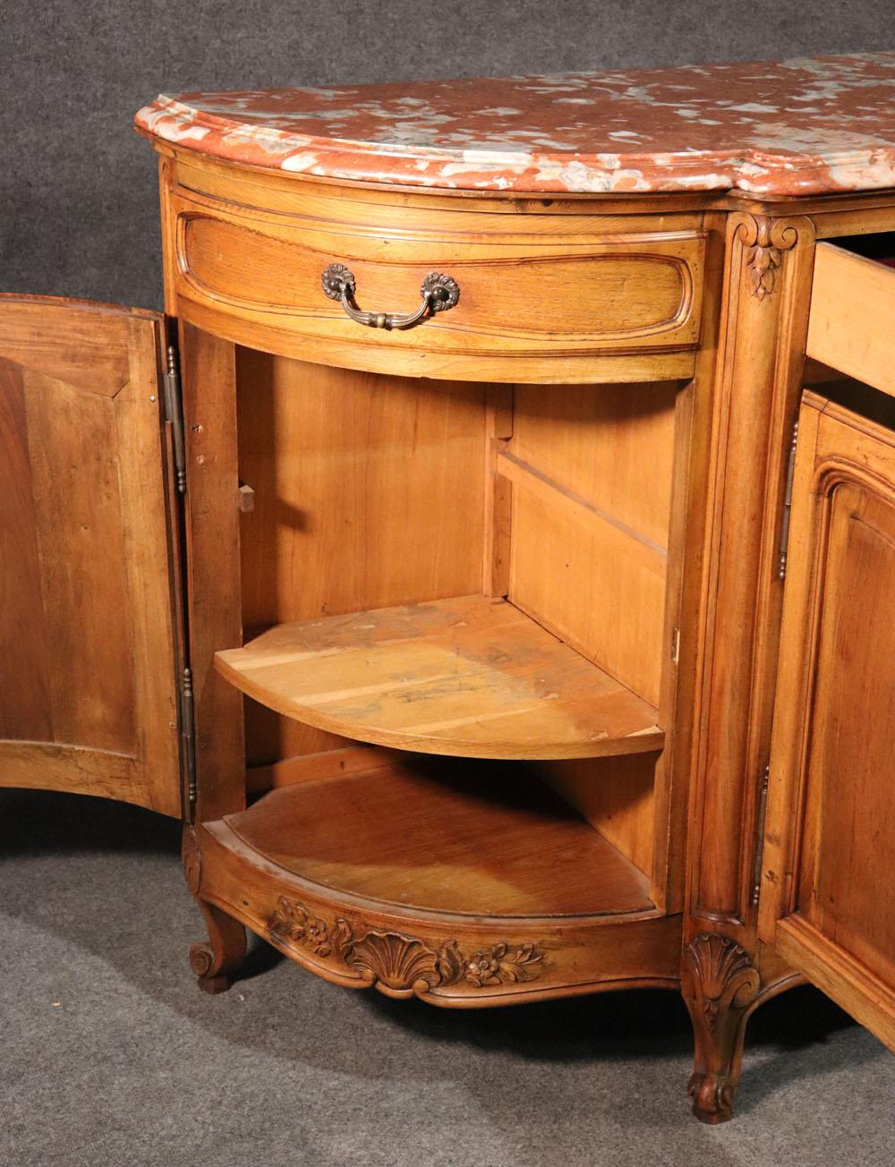 Monumental Walnut Carved French Louis XV Sideboard Server Buffet, circa 1950 3