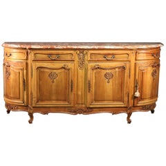 Monumental Walnut Carved French Louis XV Sideboard Server Buffet, circa 1950