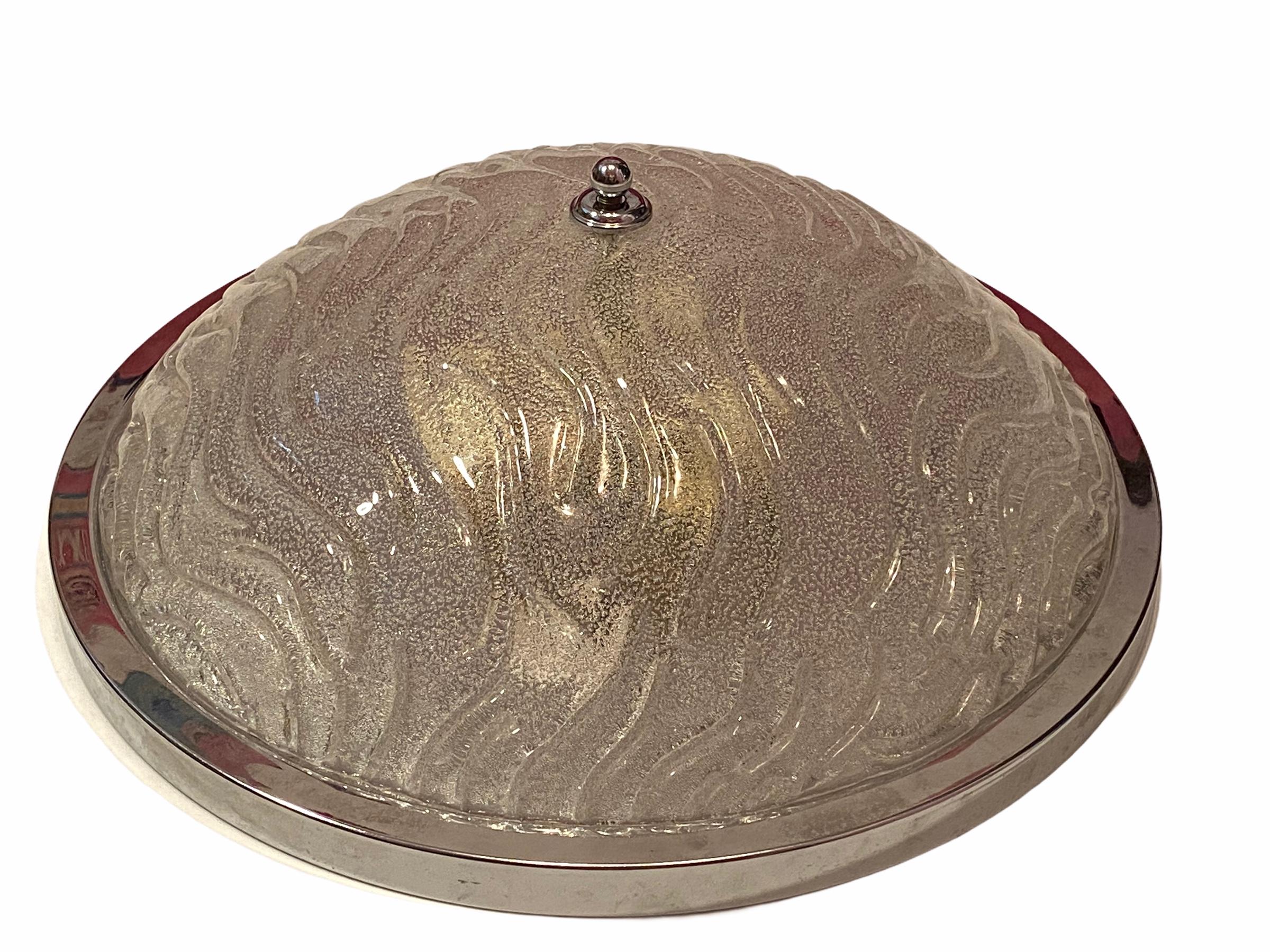 Modern Monumental Wave Pattern Textured Fischer Leuchten Flush Mount, Germany, 1980s For Sale