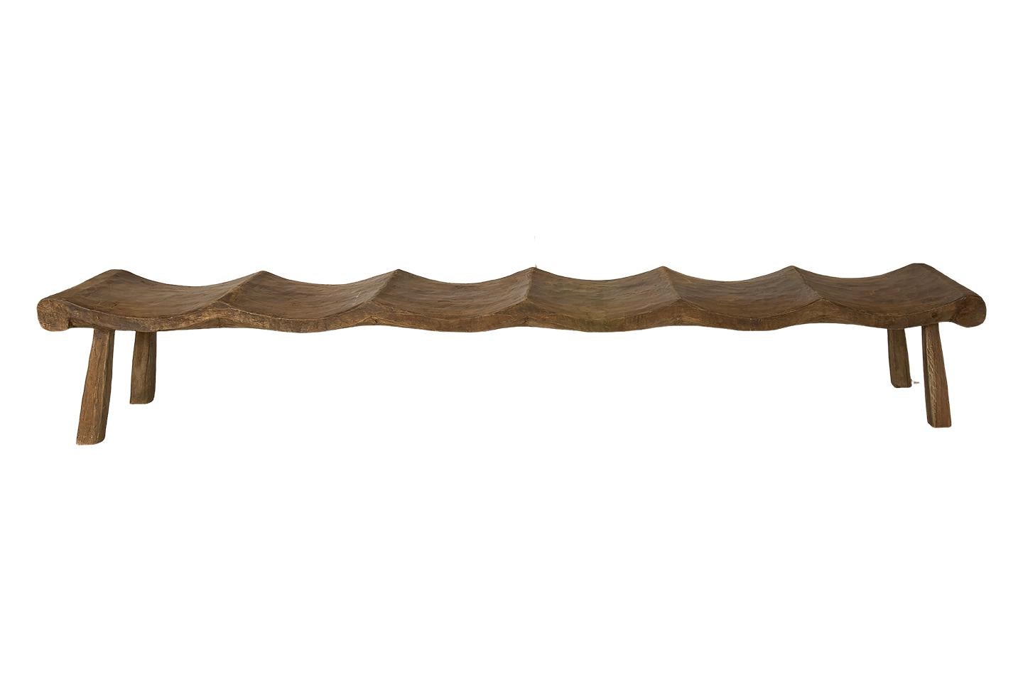 Monumental Weathered Elm Scalloped Bench For Sale 2