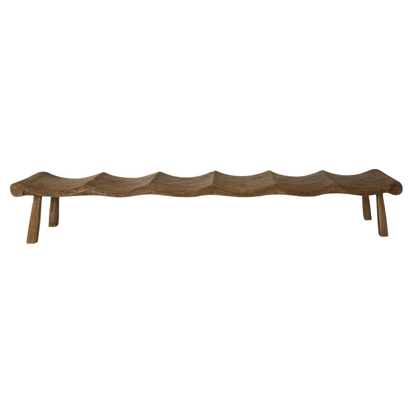 Monumental Weathered Elm Scalloped Bench