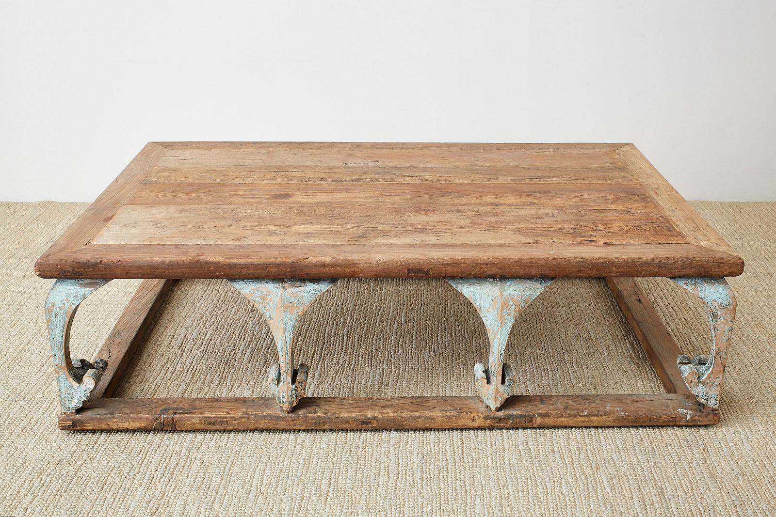 Hand-Crafted Monumental Weathered Pine Coffee Cocktail Table