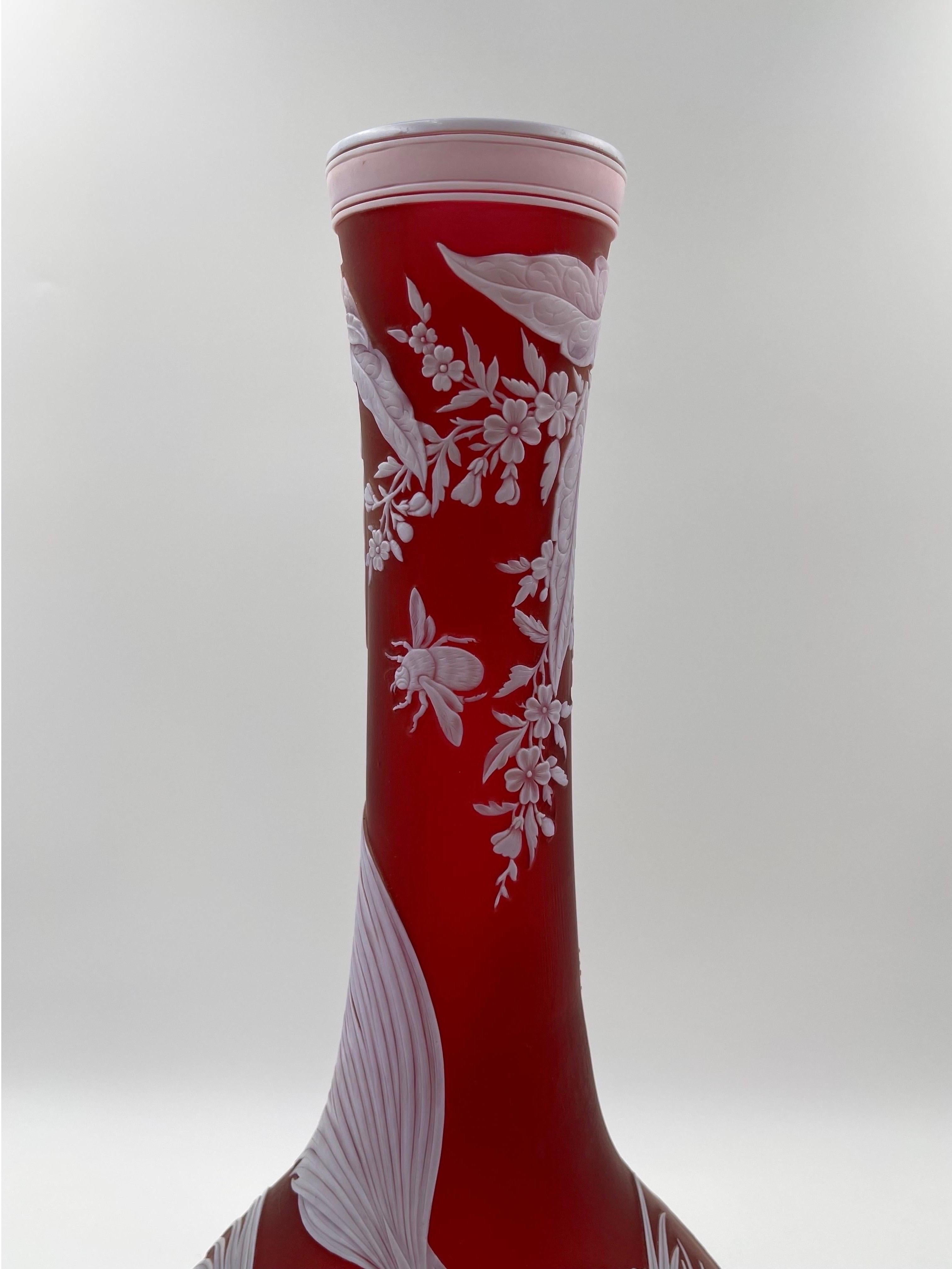 Art Nouveau Monumental Webb English Red Art Glass vase 