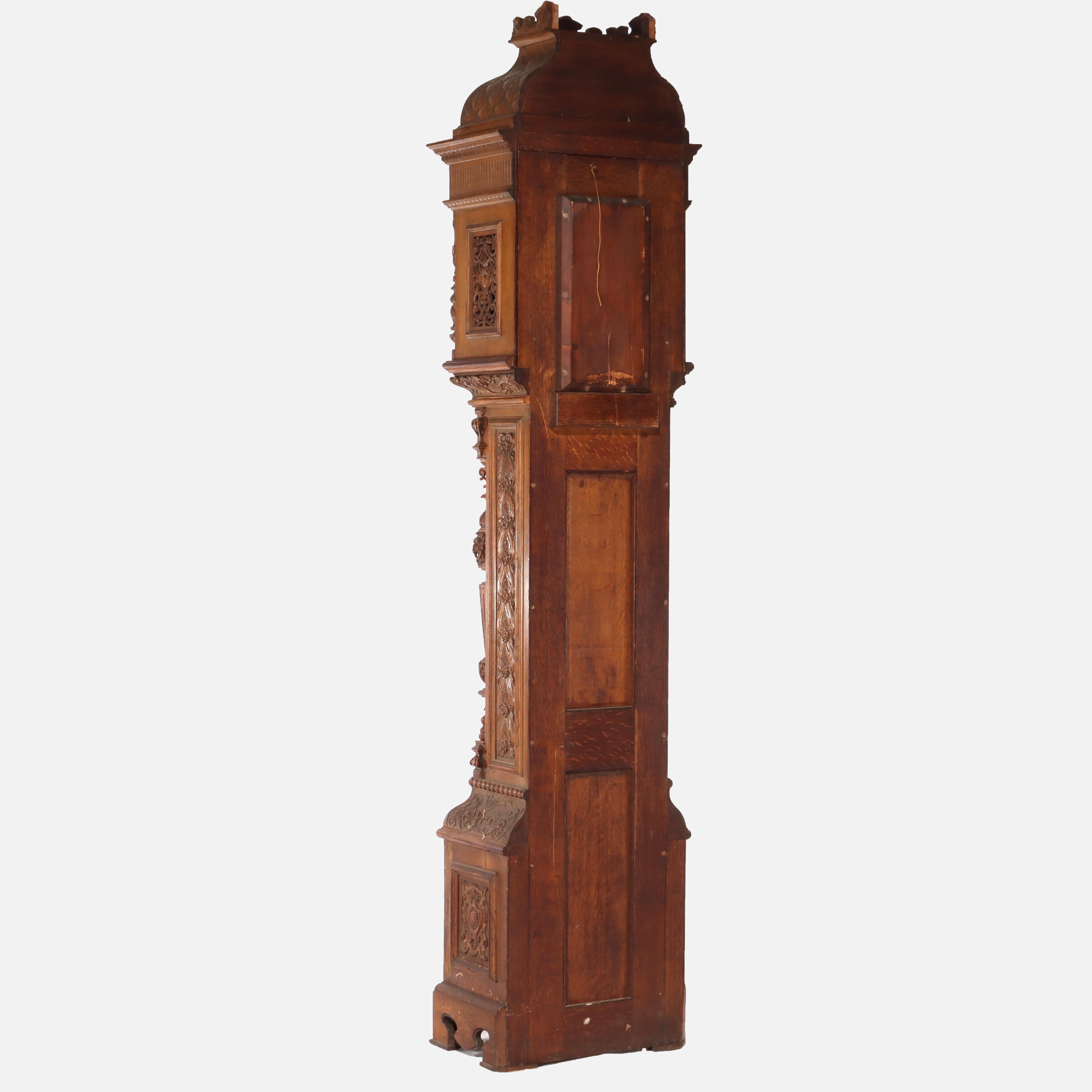 Monumental Westminster English Baroque Heavily Figural Carved Tall Case Clock For Sale 7