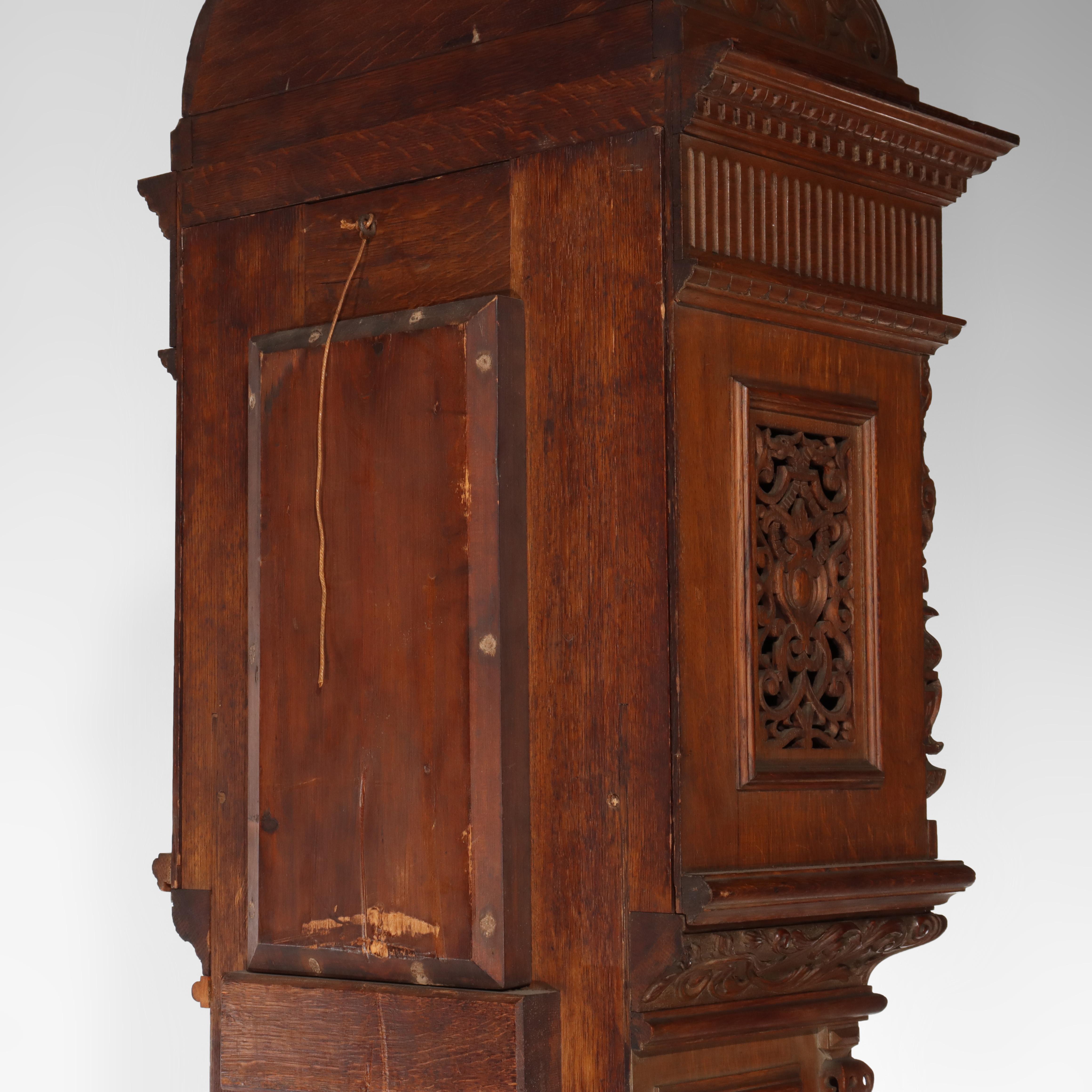 Monumental Westminster English Baroque Heavily Figural Carved Tall Case Clock For Sale 9