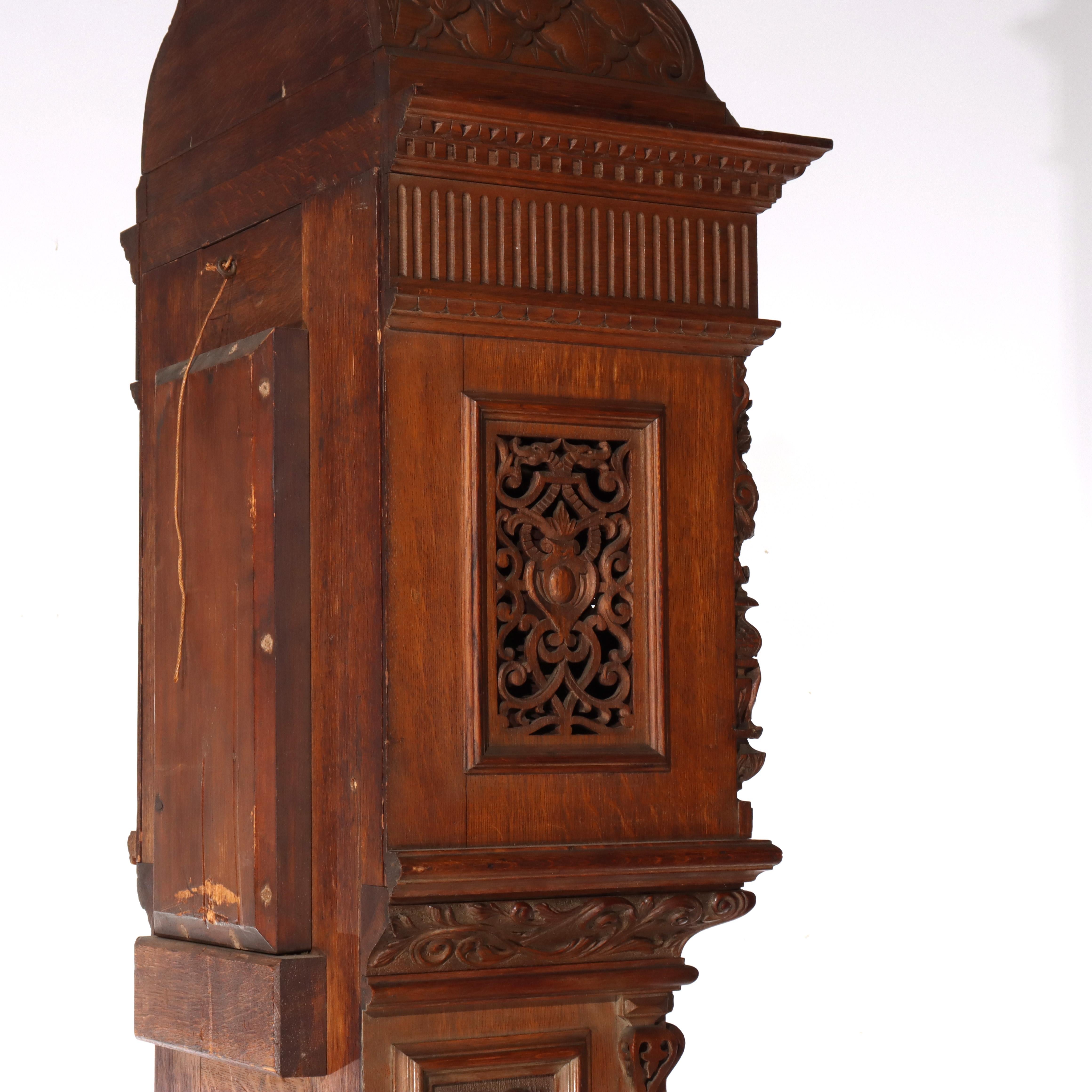 Monumental Westminster English Baroque Heavily Figural Carved Tall Case Clock For Sale 11