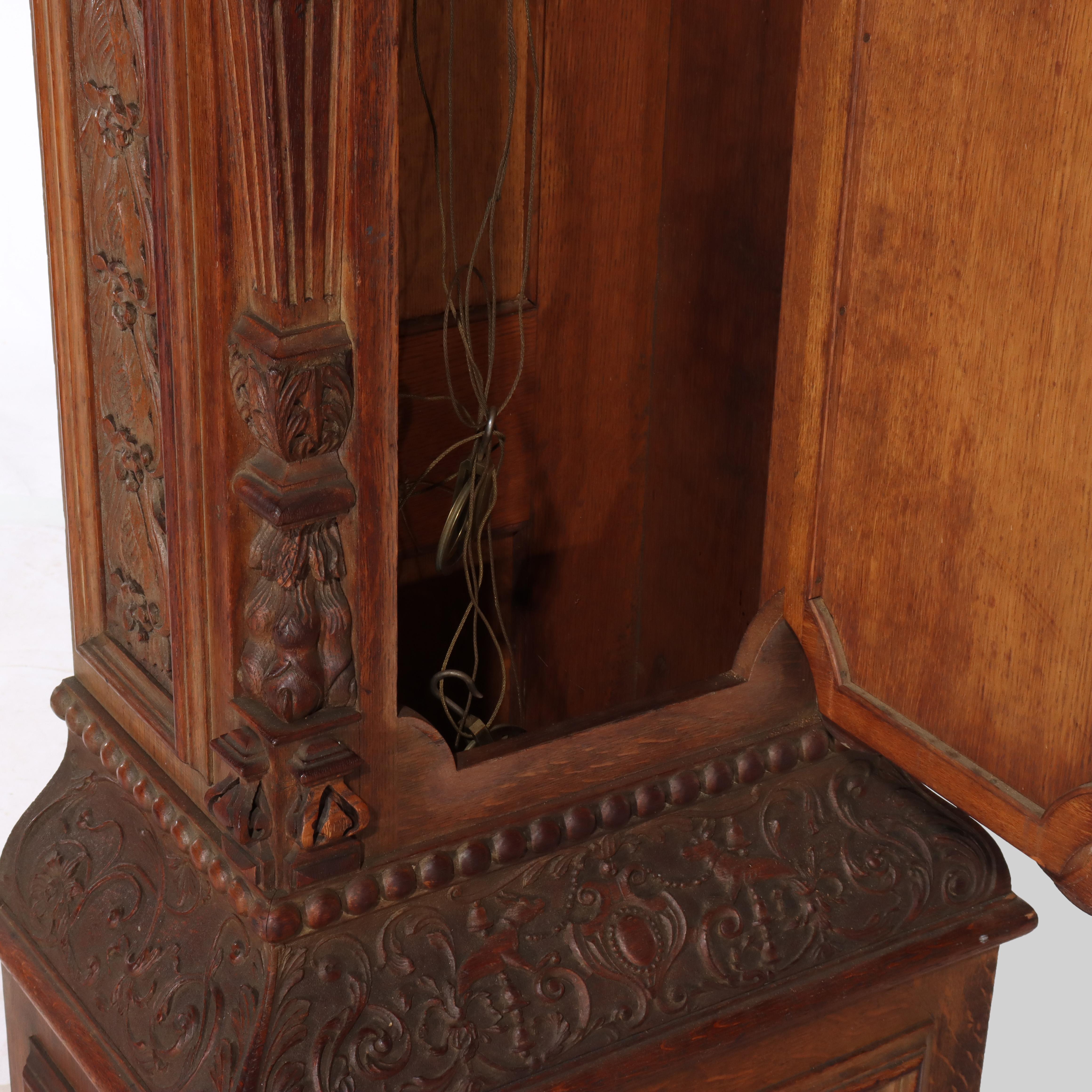 Monumental Westminster English Baroque Heavily Figural Carved Tall Case Clock For Sale 13