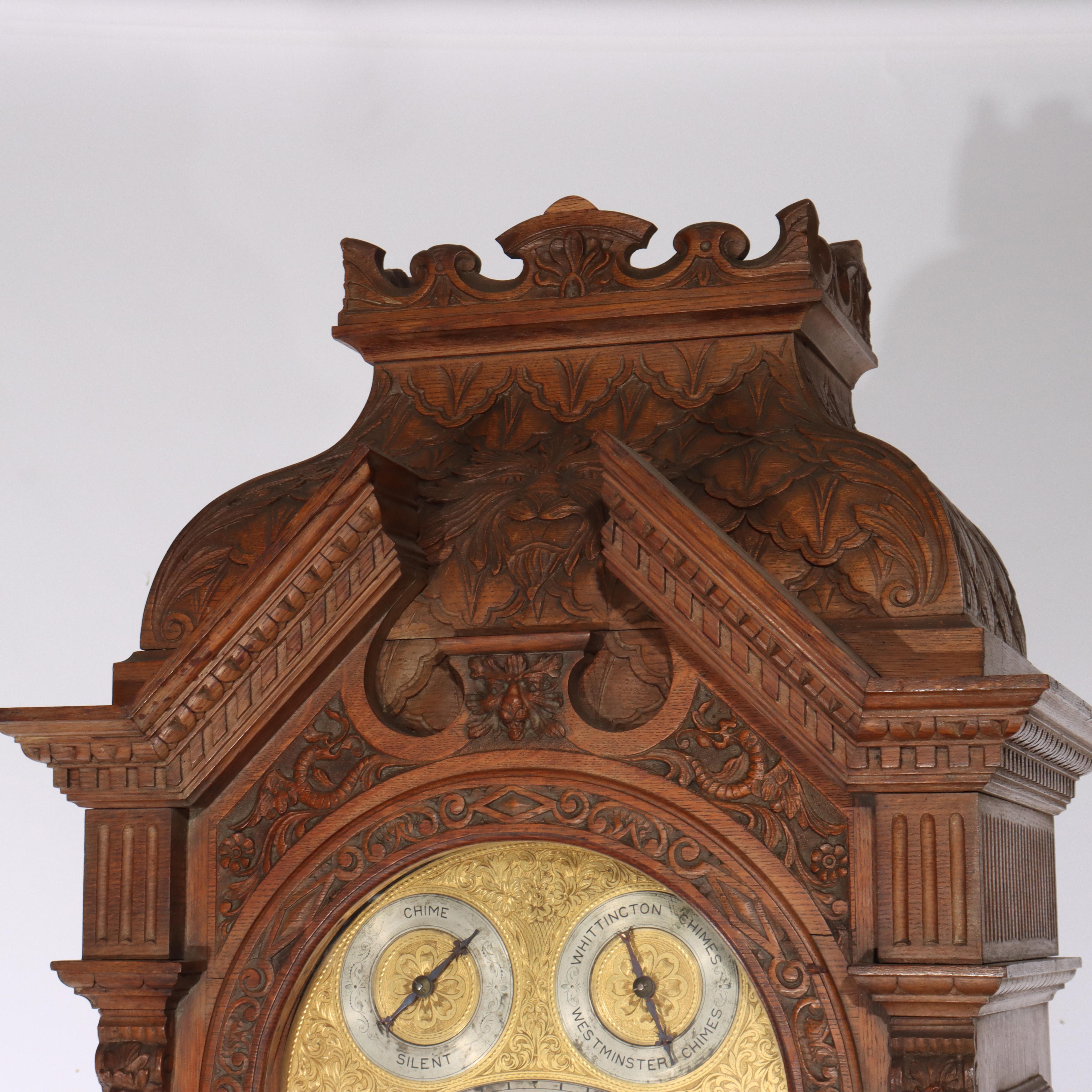 Monumental Westminster English Baroque Heavily Figural Carved Tall Case Clock For Sale 1