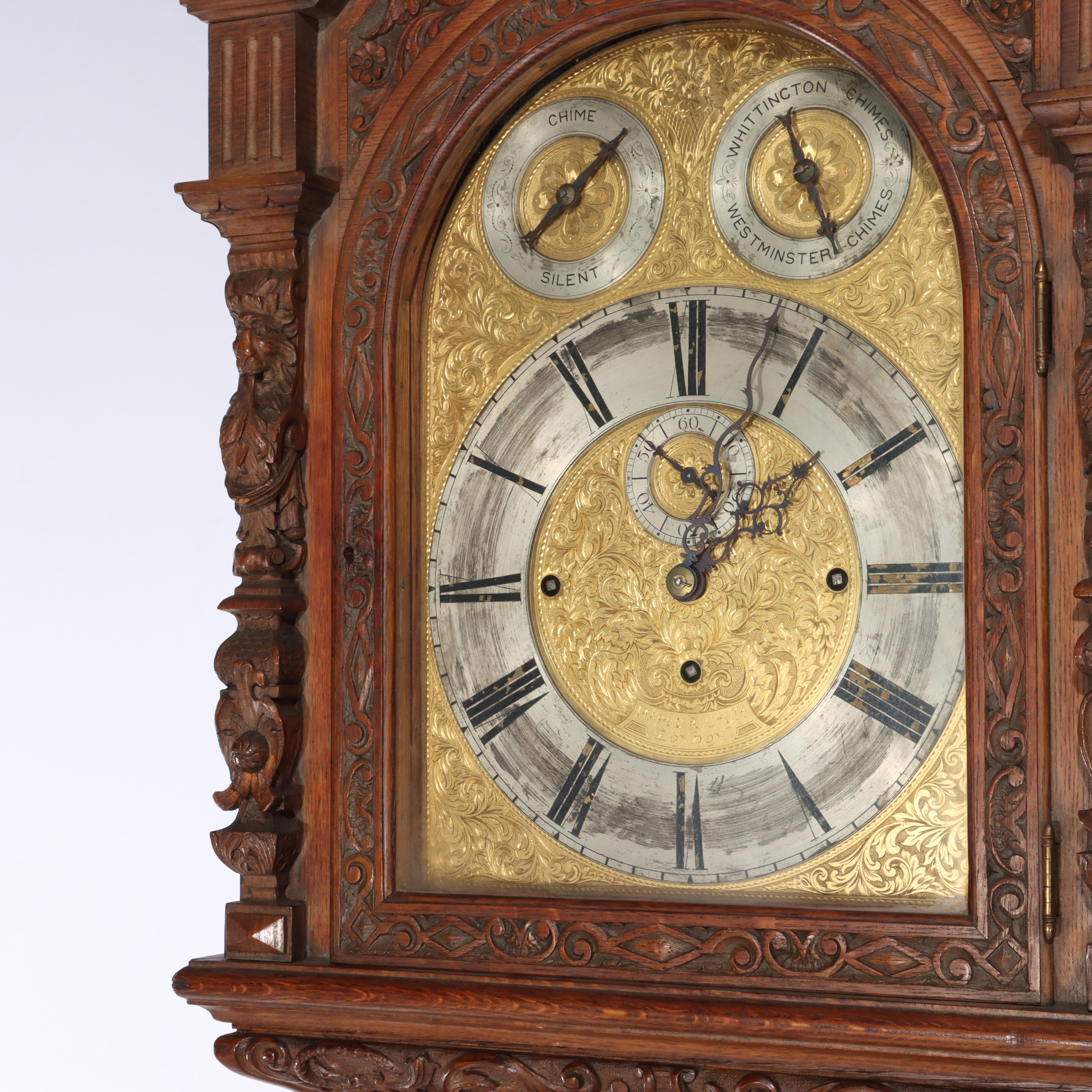 Monumental Westminster English Baroque Heavily Figural Carved Tall Case Clock For Sale 2