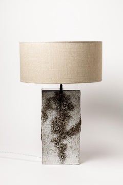 Monumental White and Grey Abstract Ceramic Table Lamp by Huguette Bessone, 1950