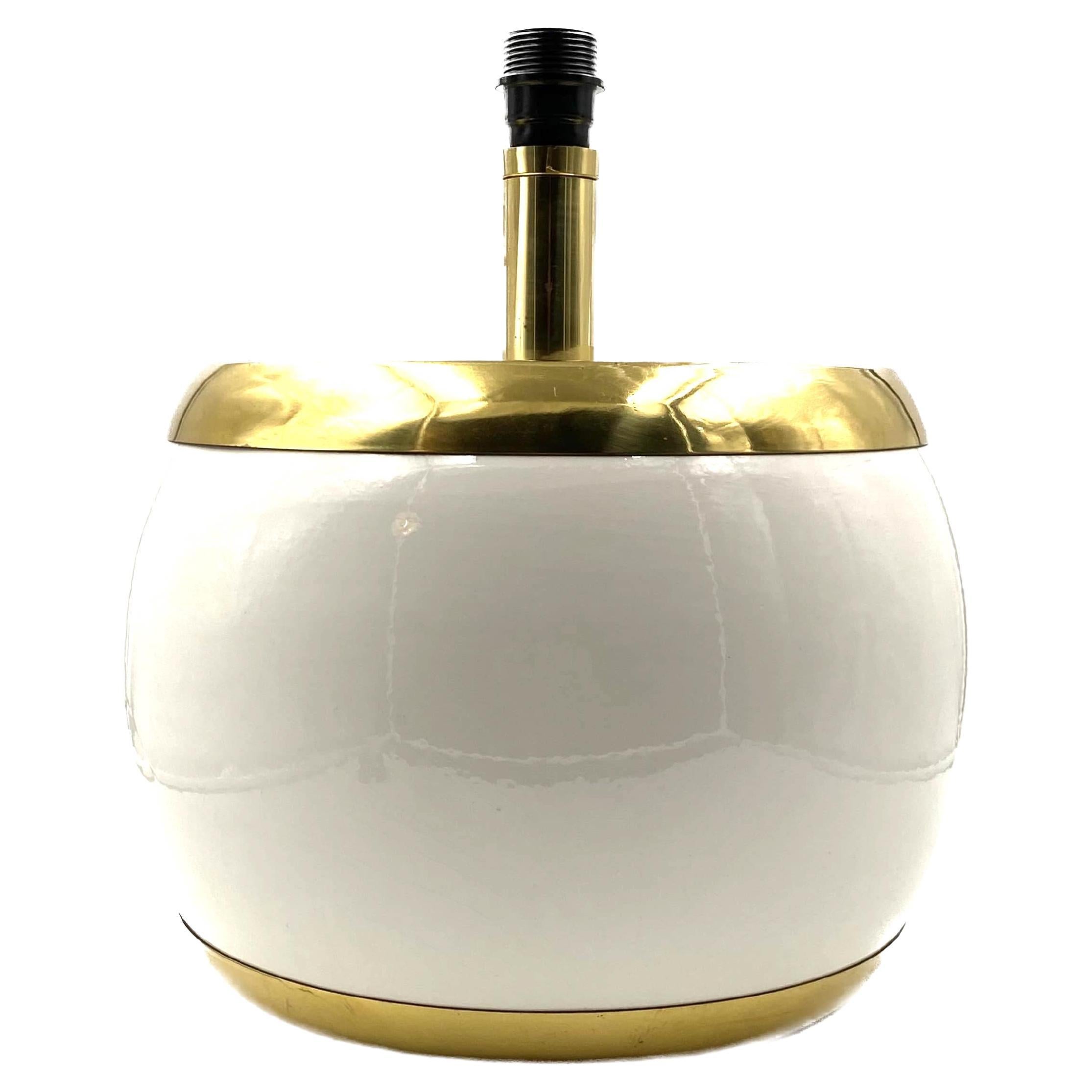 Monumental white ceramic and brass lamp base, Italy 1970s For Sale
