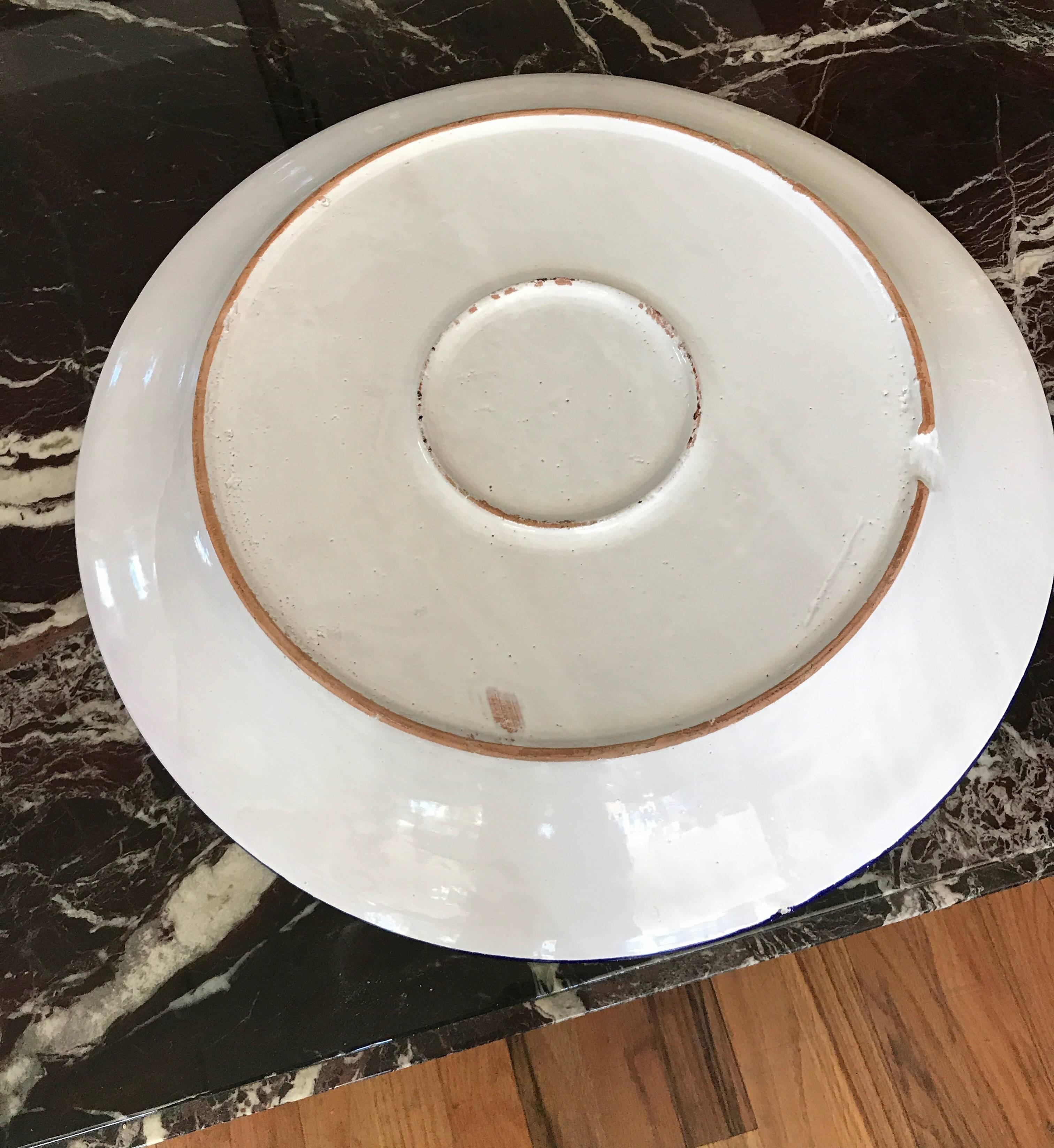 Hand-Crafted Large White Ceramic Italian Faience Charger Platter For Sale