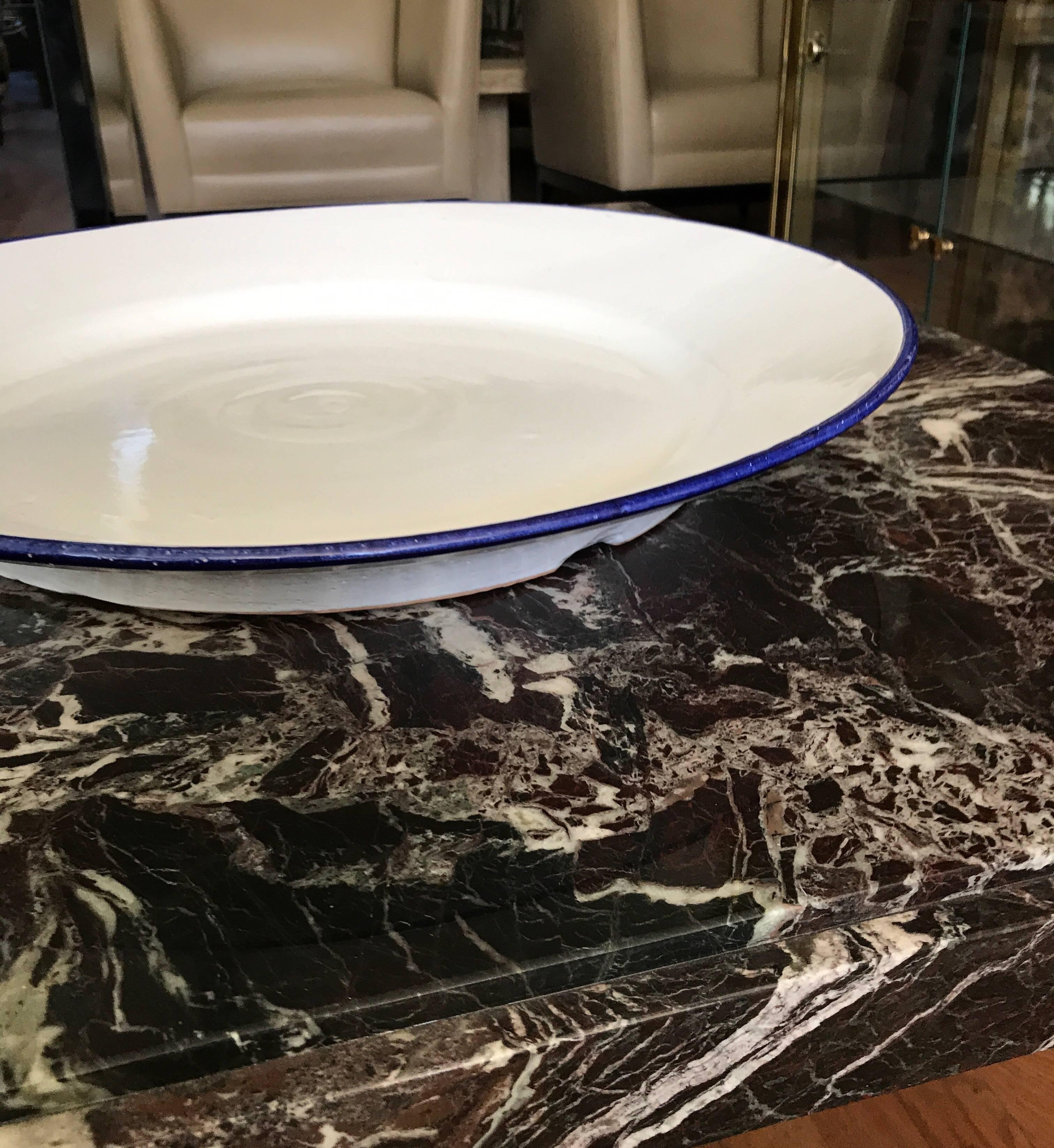 20th Century Large White Ceramic Italian Faience Charger Platter For Sale