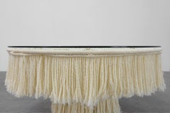 Monumental white dining table with glass top and macramé, Italy