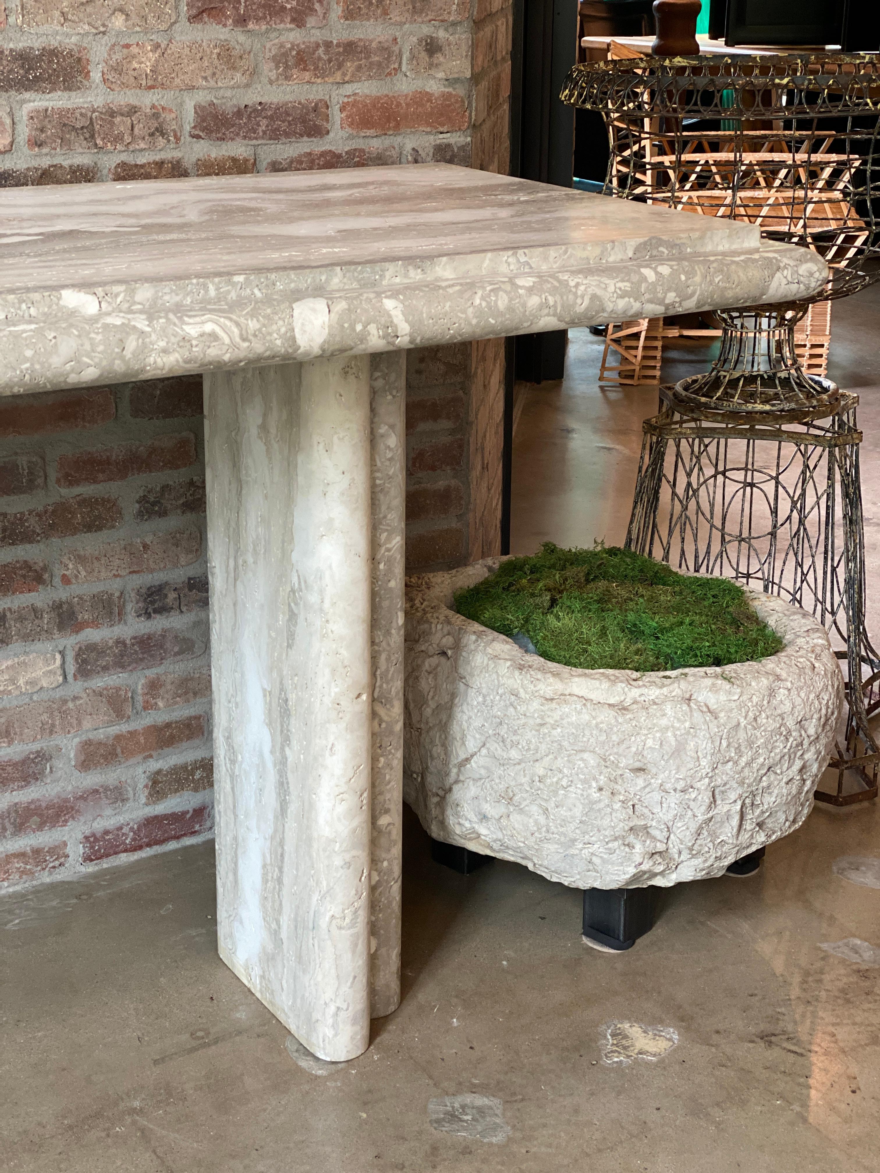 Carved Monumental Travertine Marble Console