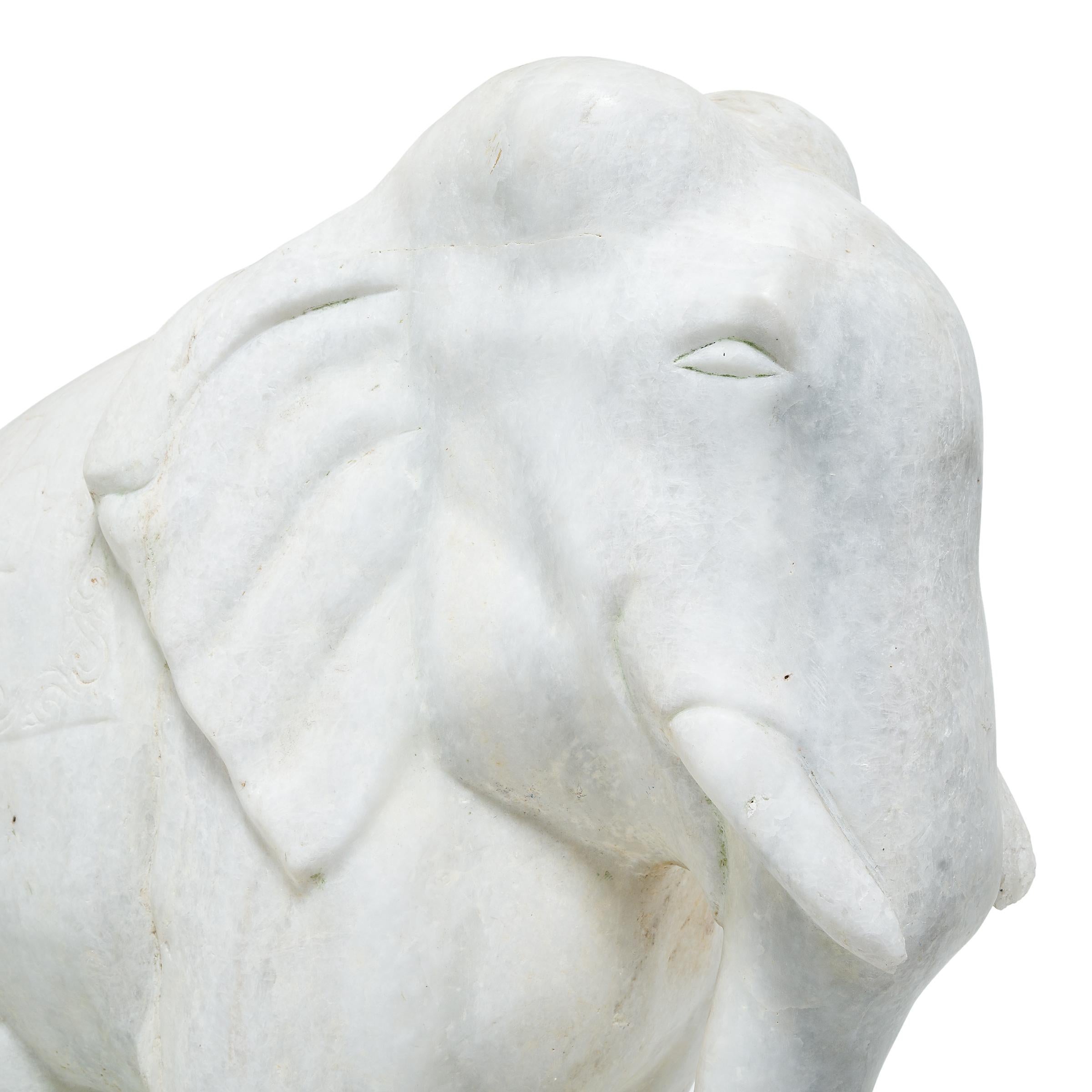 Thai Monumental White Marble Elephant For Sale