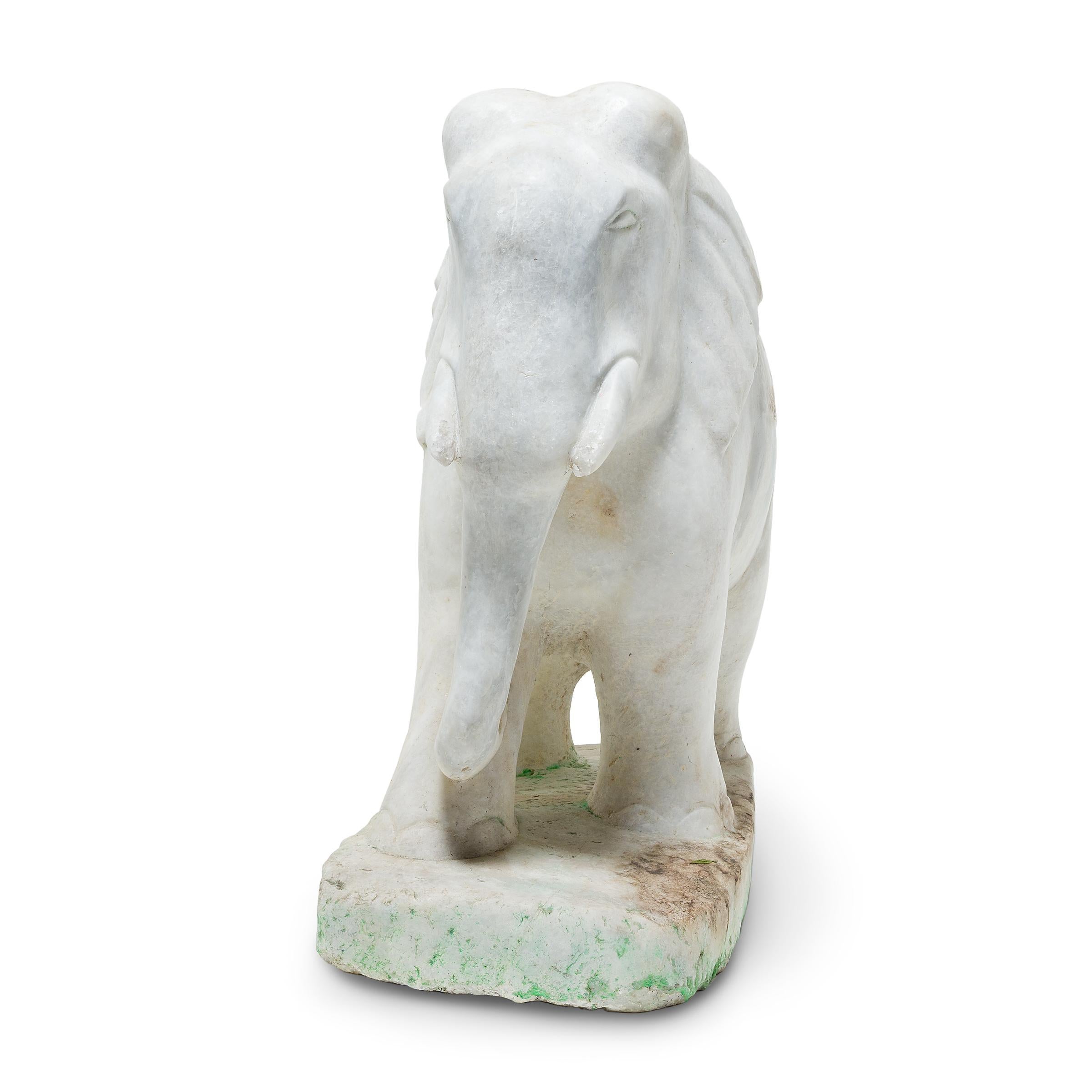 Carved Monumental White Marble Elephant For Sale