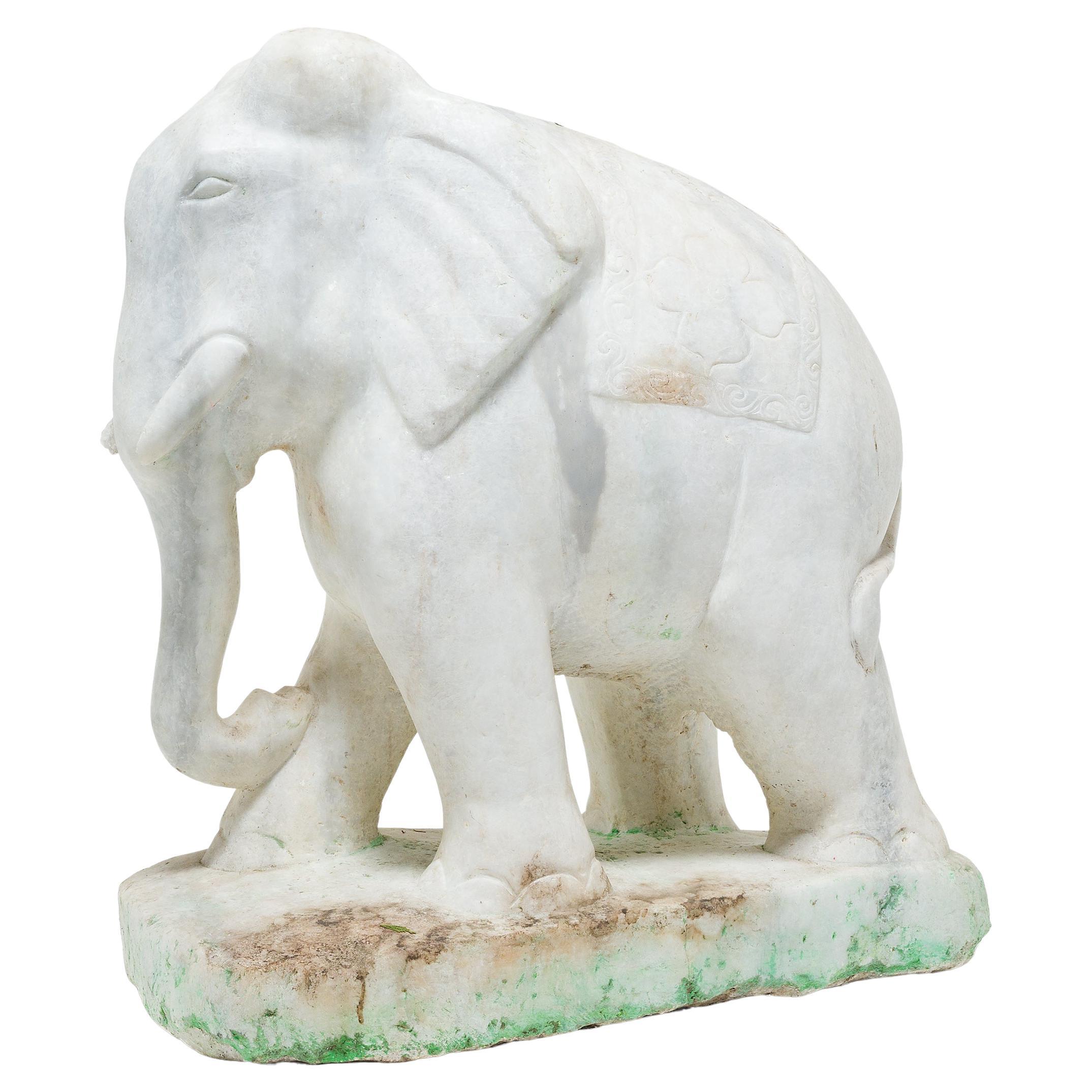 Monumental White Marble Elephant