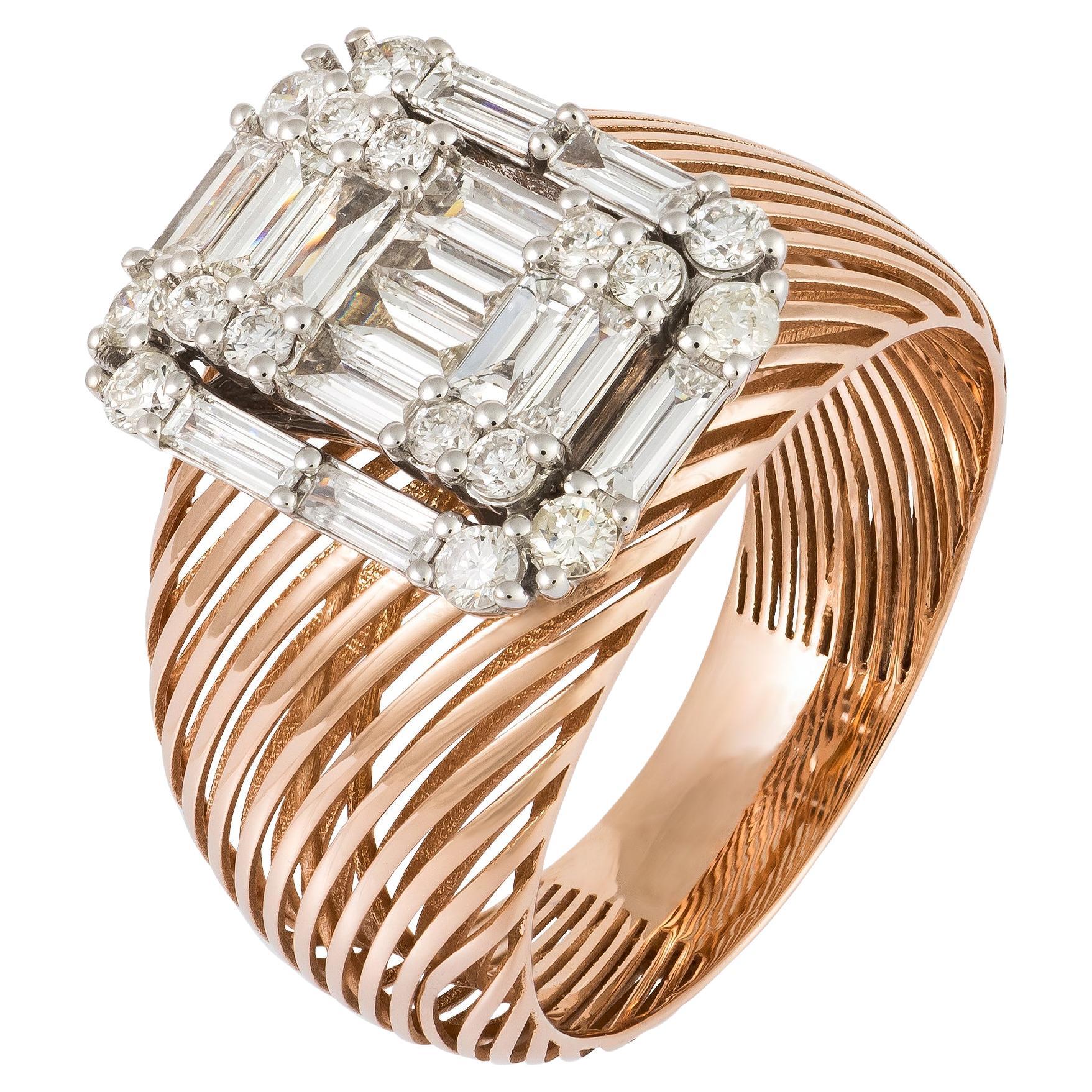 Monumental White Pink 18K Gold White Diamond Ring For Her