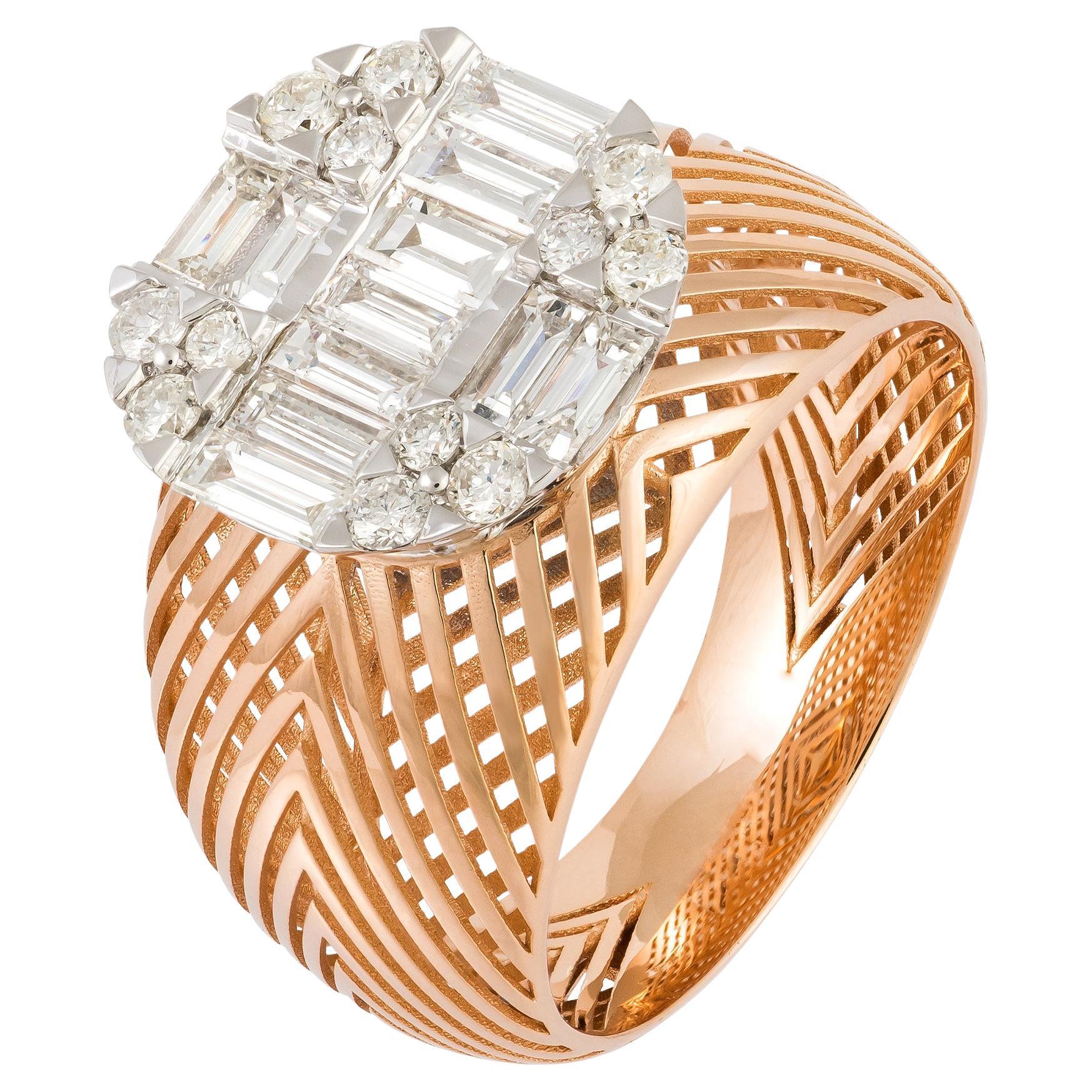 Monumental White Pink 18K Gold White Diamond Ring for Her