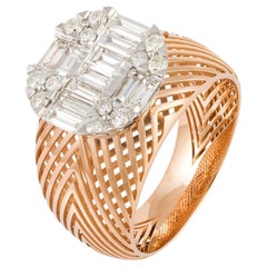 Monumental White Pink 18K Gold White Diamond Ring for Her