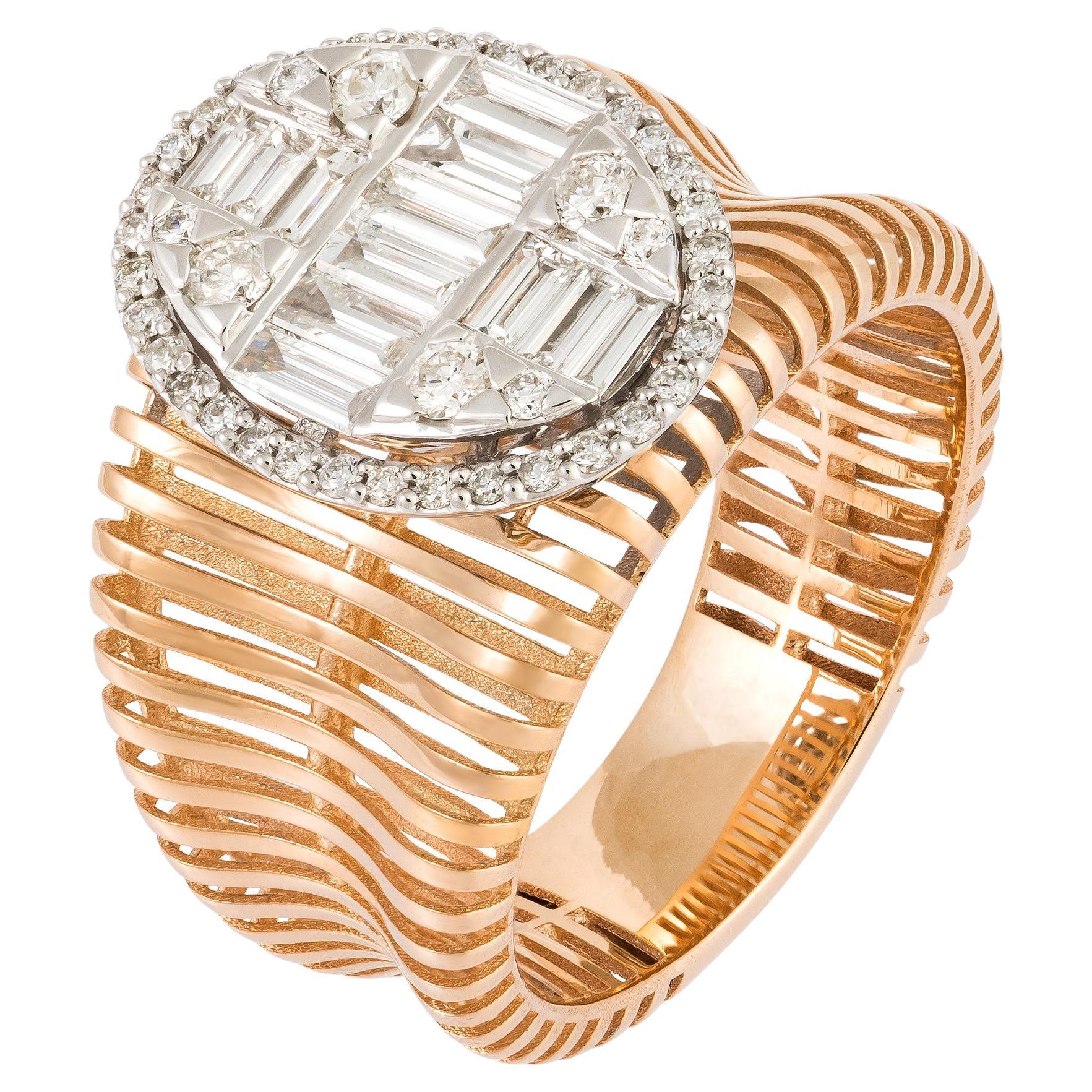Monumental White Pink 18K Gold White Diamond Ring for Her