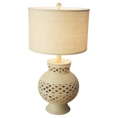 Monumental White Raymor Pottery Table Lamp! 1960s Light up Base Neutral Decor