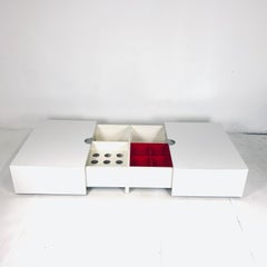 Monumental White & Stainless Op-Art Pop Convertible Storage / Bar / Coffee Table