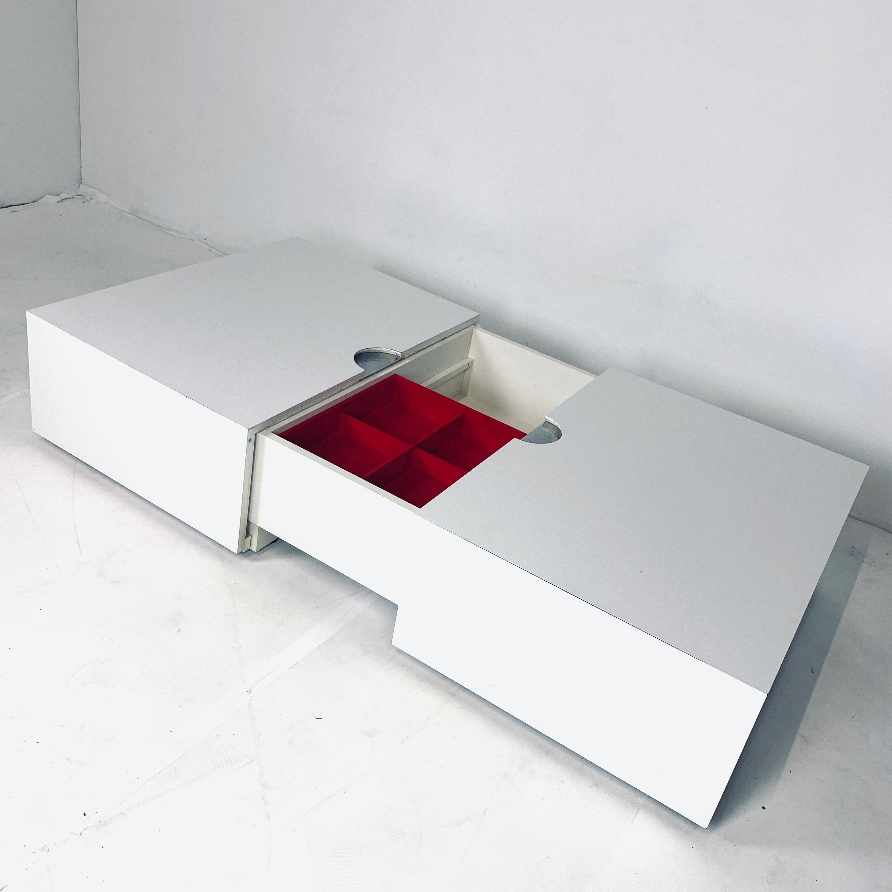 20th Century Monumental White & Stainless Op-Art Pop Convertible Storage / Bar / Coffee Table
