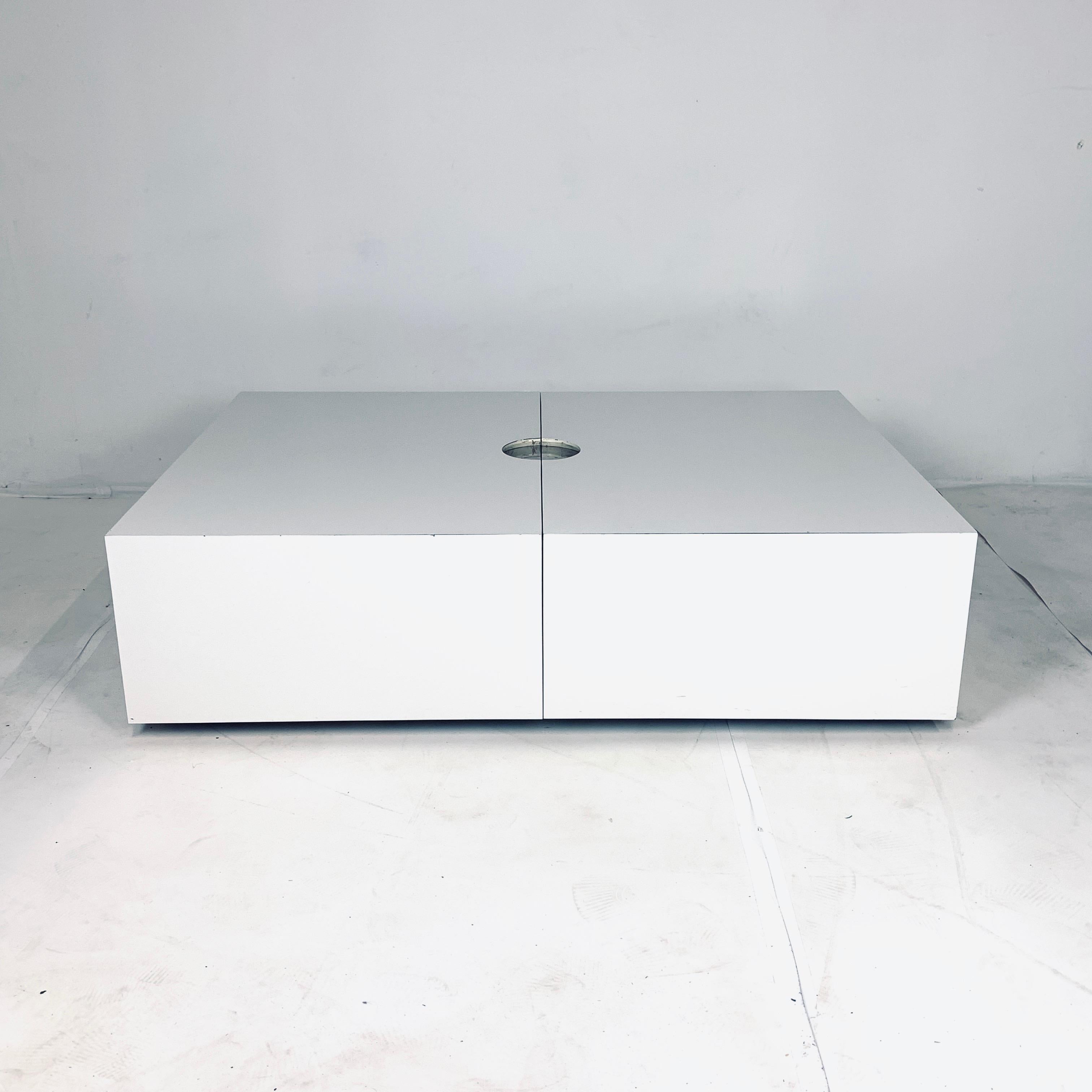 Laminate Monumental White & Stainless Op-Art Pop Convertible Storage / Bar / Coffee Table