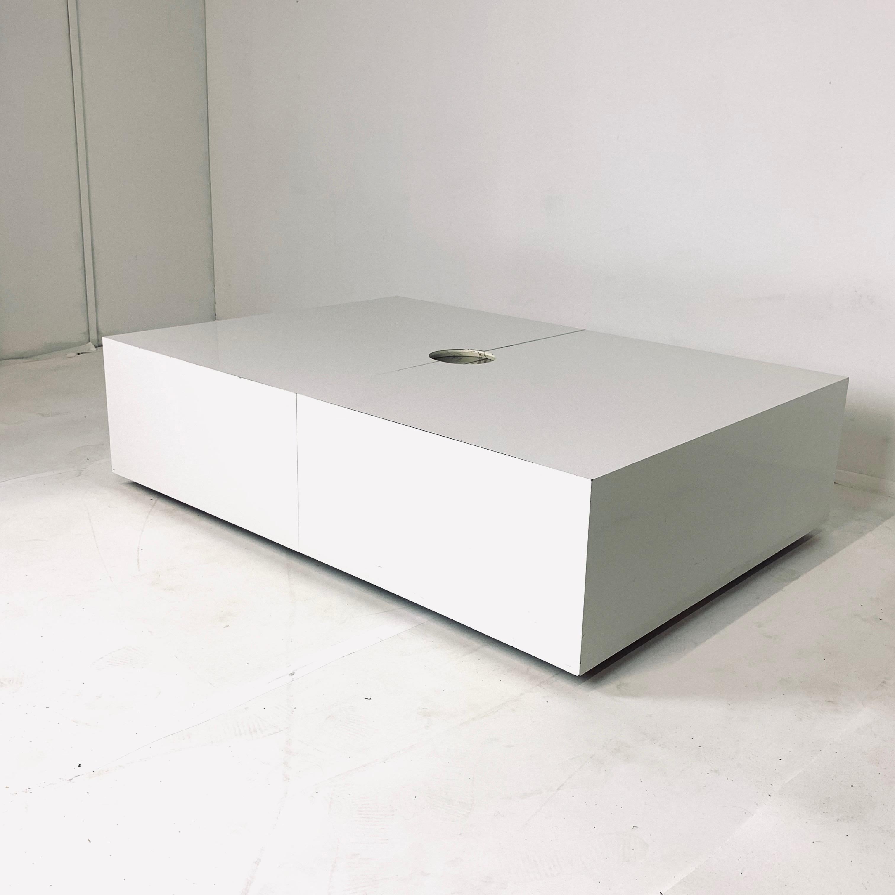 Monumental White & Stainless Op-Art Pop Convertible Storage / Bar / Coffee Table 1