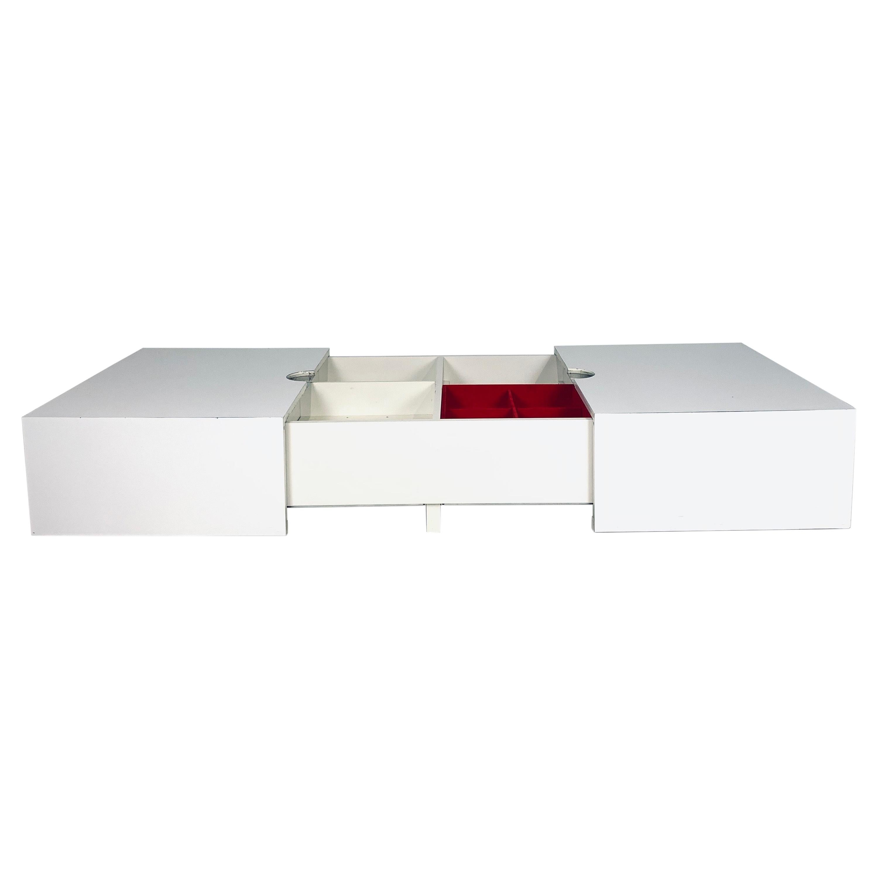 Monumental White & Stainless Op-Art Pop Convertible Storage / Bar / Coffee Table