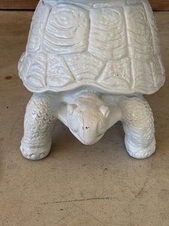 Monumental White Terra Cotta Turtle Garden Stool / Sculptural Side Table
