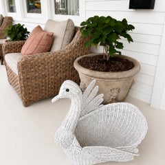 Monumental White Wicker Swan Basket or Planter, Palm Beach Style