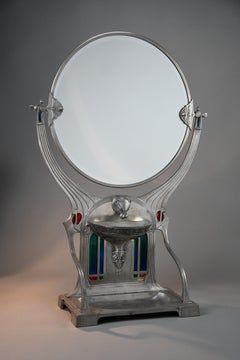Monumentaler, versilberter Jugendstil-Schmuckspiegel von WMF im Art-Nouveau-Stil