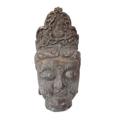 Monumental Wood Buddha Head Statue from Thailand