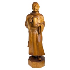 Monumental wood carved Black Forest Monk Statue Vintage 1960s Germany
