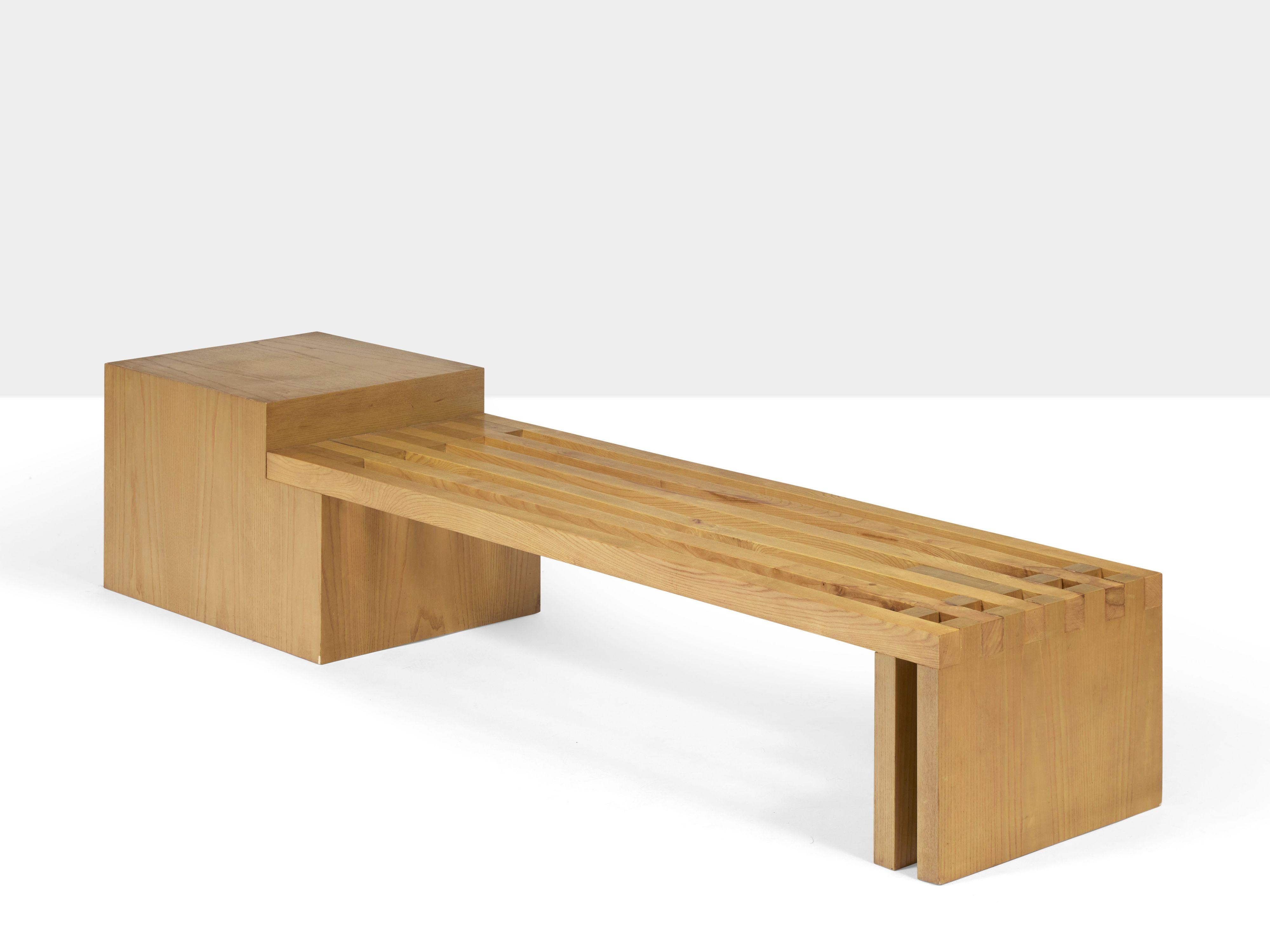 Wooden bench by Bruno Nanni, Italy, 1970s

A monumental and sculptural work, the bench represents one of the very rare testimonies of Bruno Nanni's activity in the world of design. The design lines are essential but very powerful, essential but