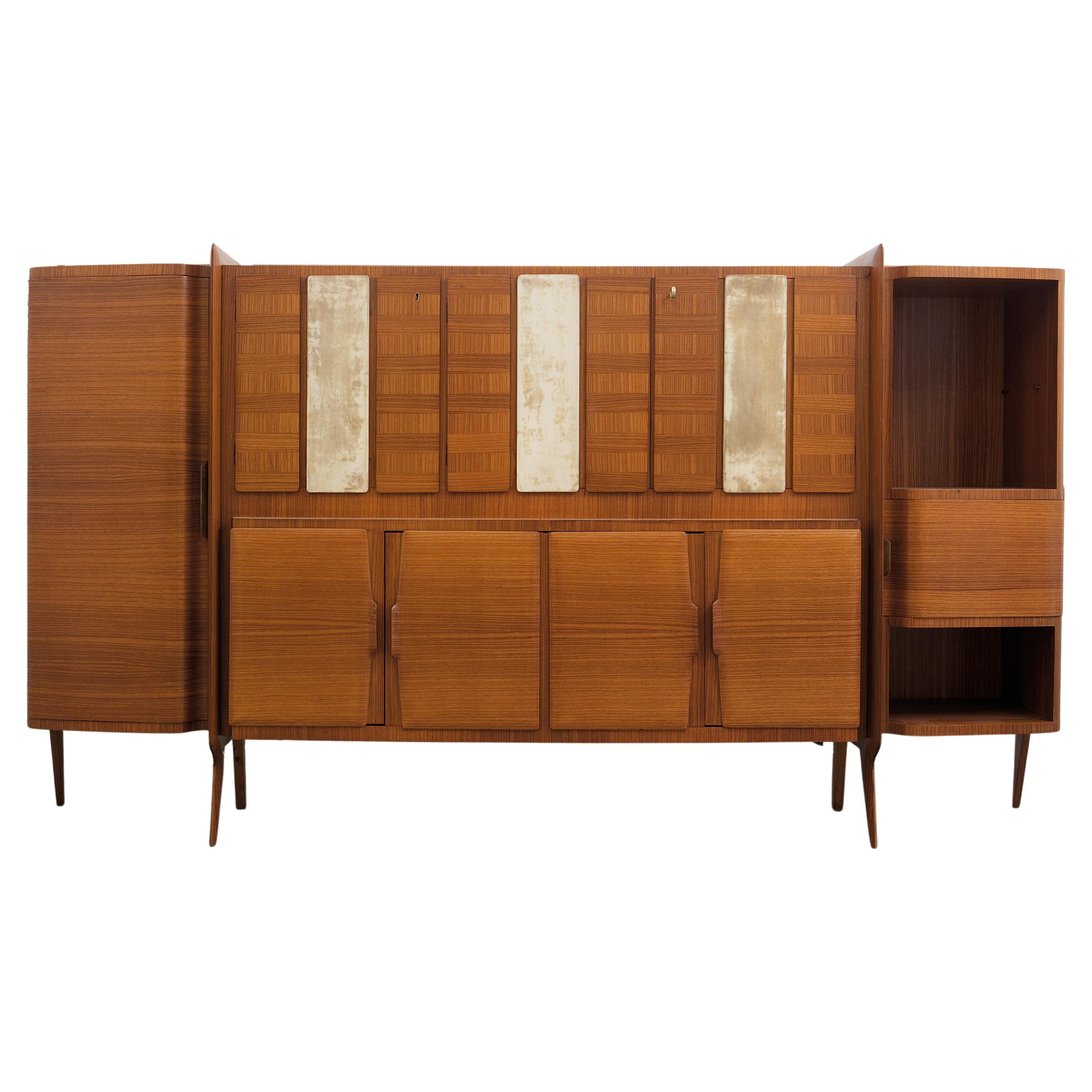 Monumental Wooden Cabinet with Parchment Panels by Gio Ponti, Italy