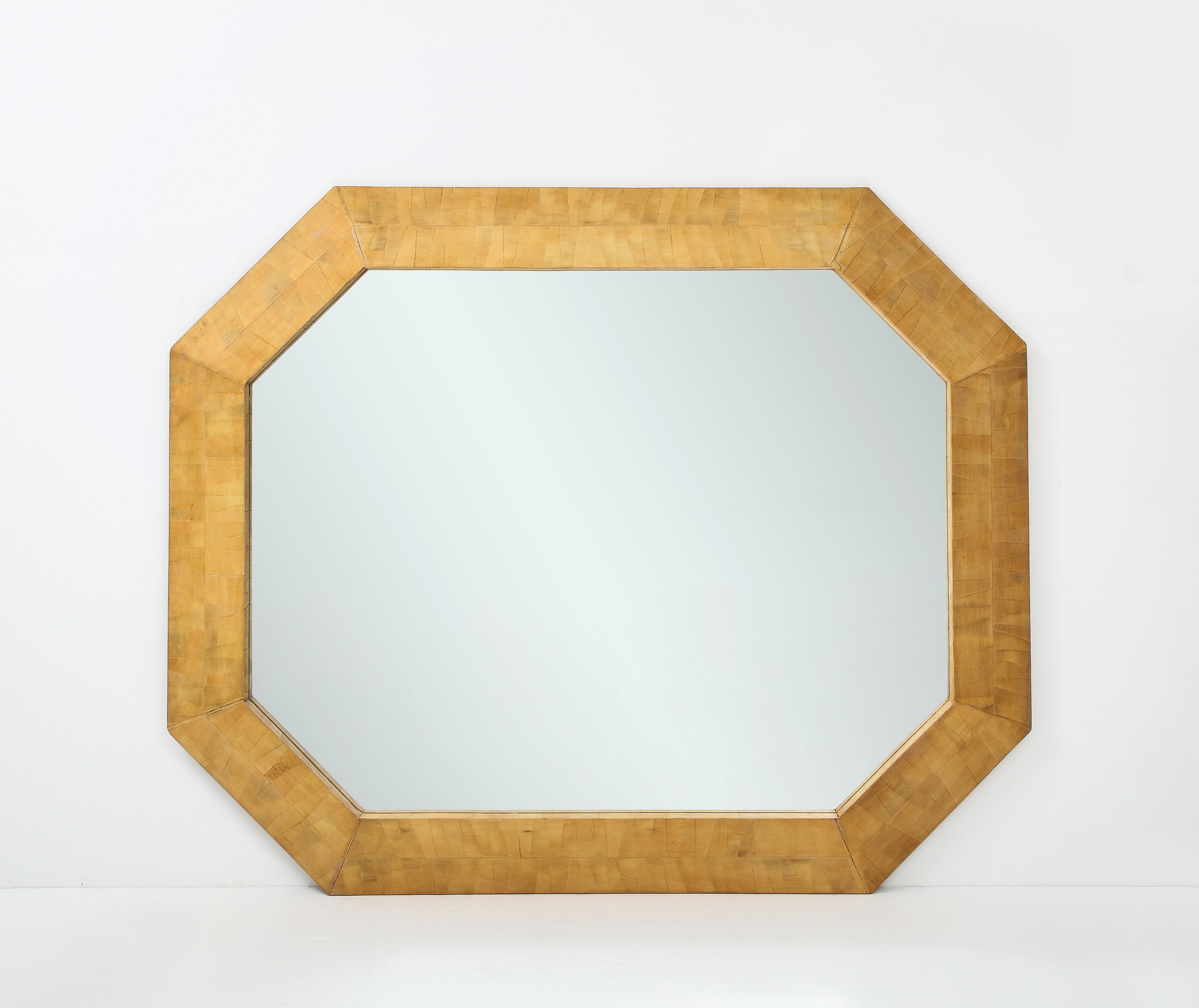 Mid-Century Modern Monumental  Wooden Parquetry Framed Mirror. For Sale
