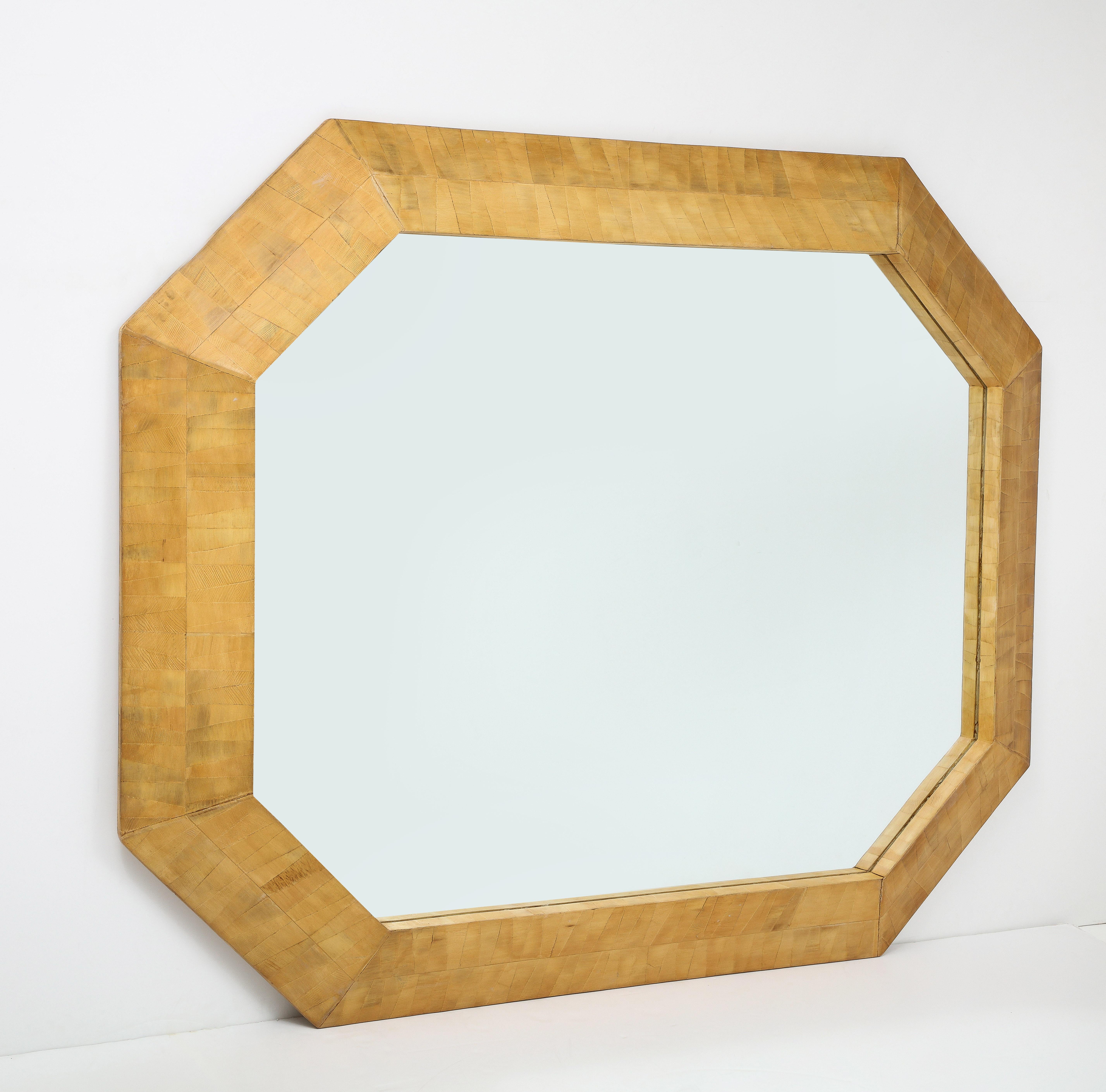 American Monumental  Wooden Parquetry Framed Mirror. For Sale