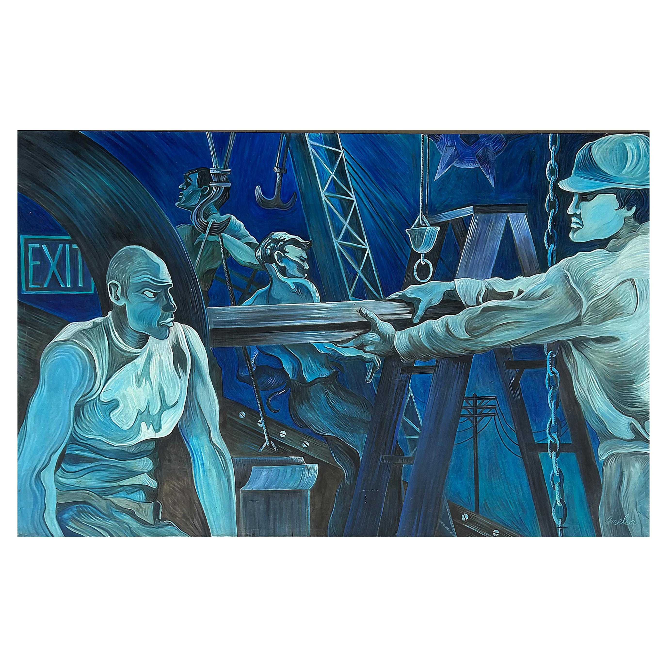 Monumental WPA Style Painting by Chicago Artist Amelia Helper