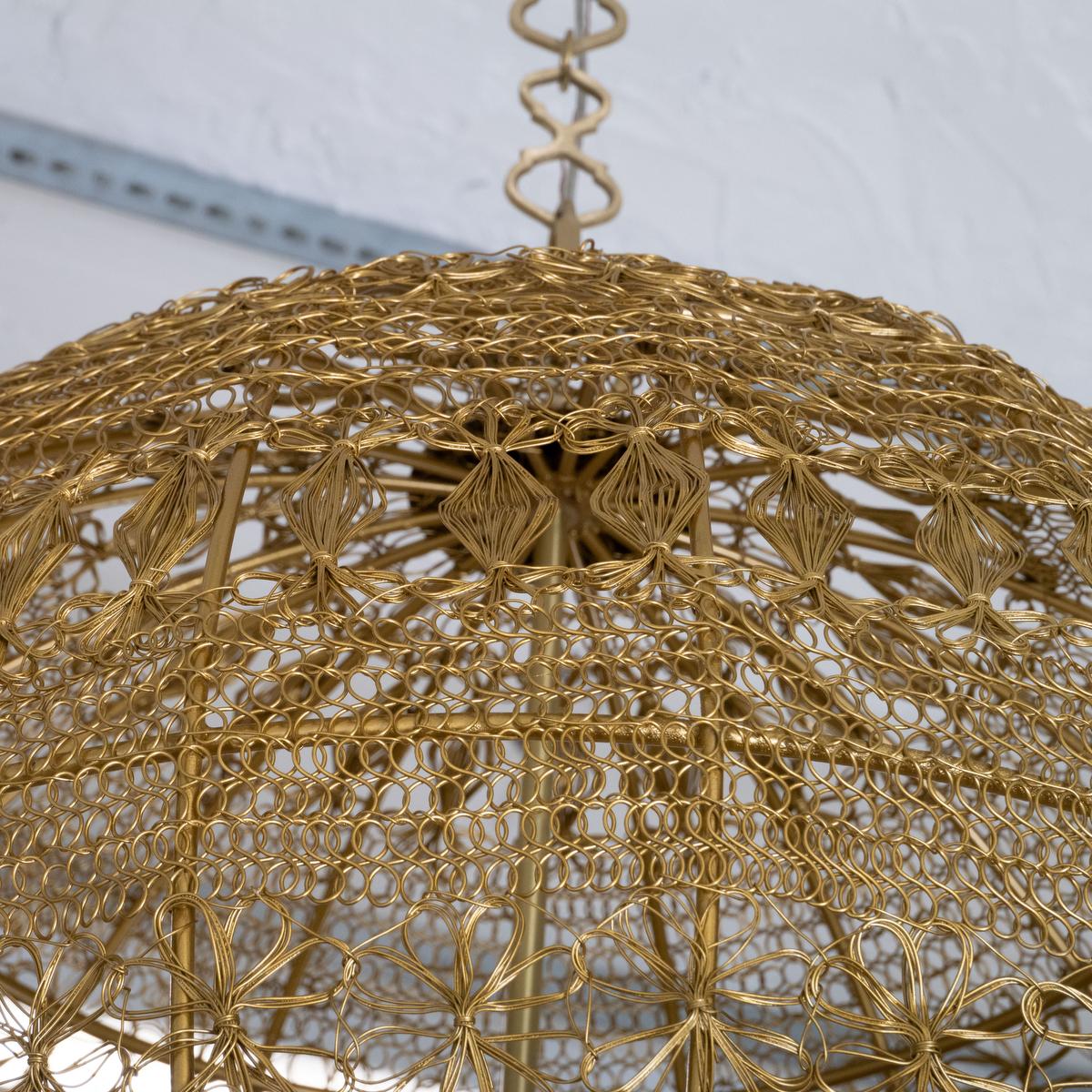 Contemporary Monumental wrought brass wire pendant For Sale