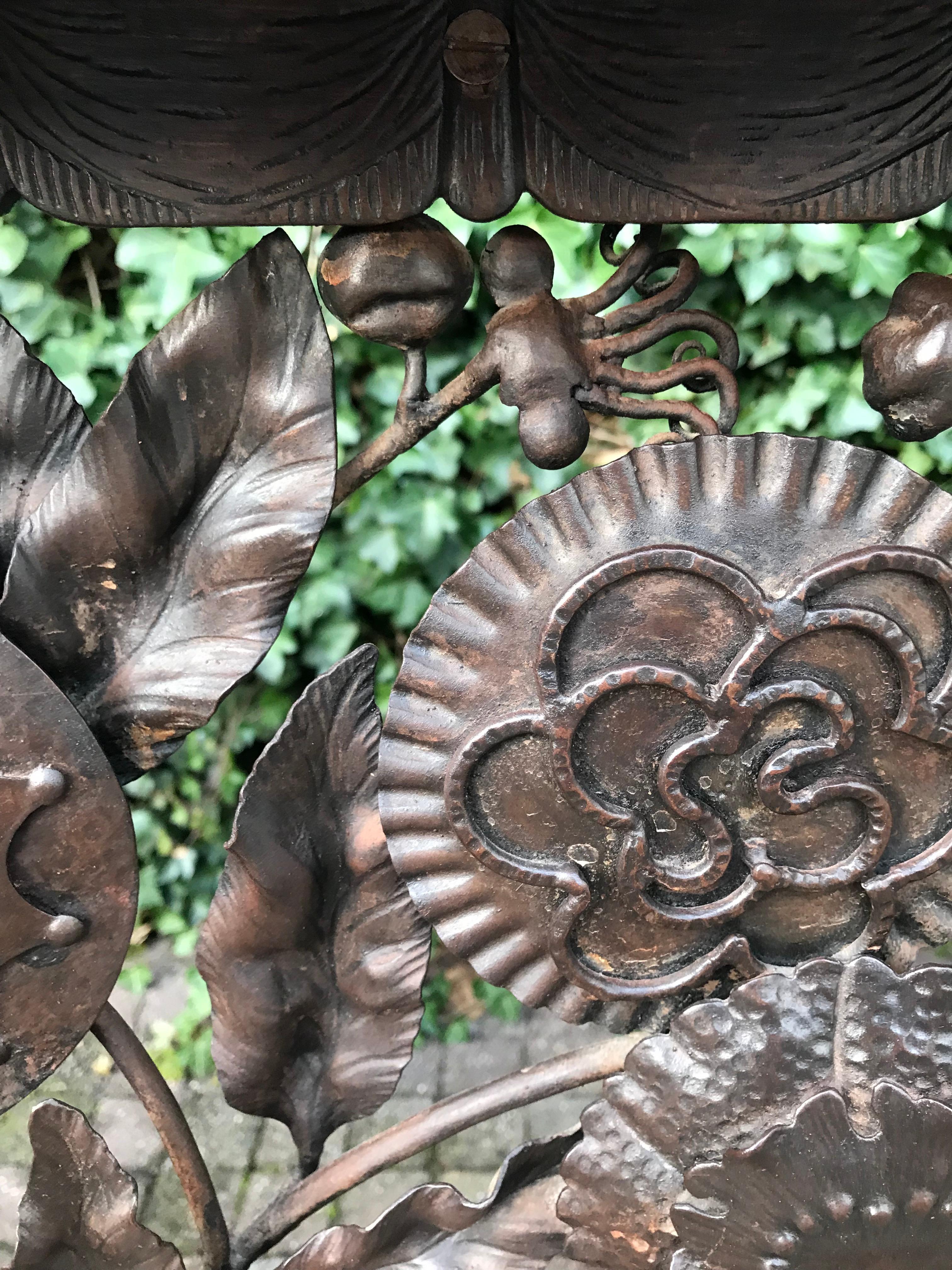 Monumental Wrought Iron Fountain, Flowers and Palm Leaf Art Deco Console Table   3