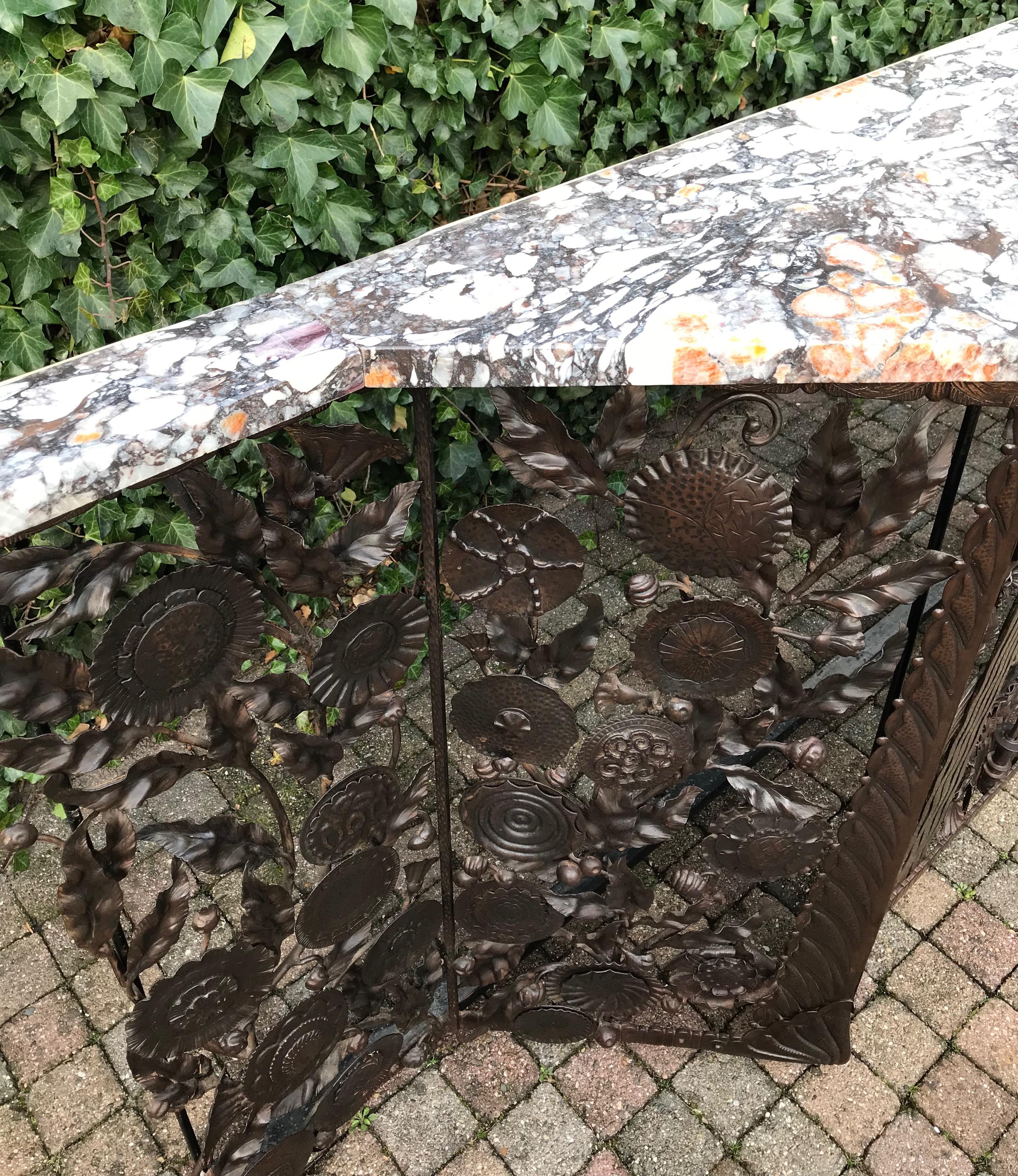 Monumental Wrought Iron Fountain, Flowers and Palm Leaf Art Deco Console Table   6