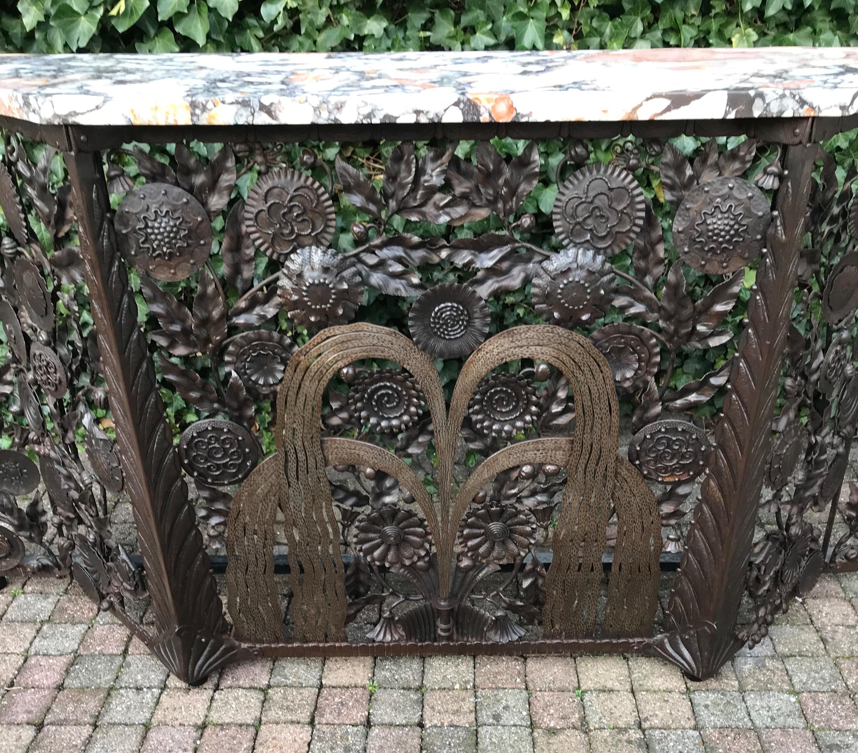 Monumental Wrought Iron Fountain, Flowers and Palm Leaf Art Deco Console Table   7