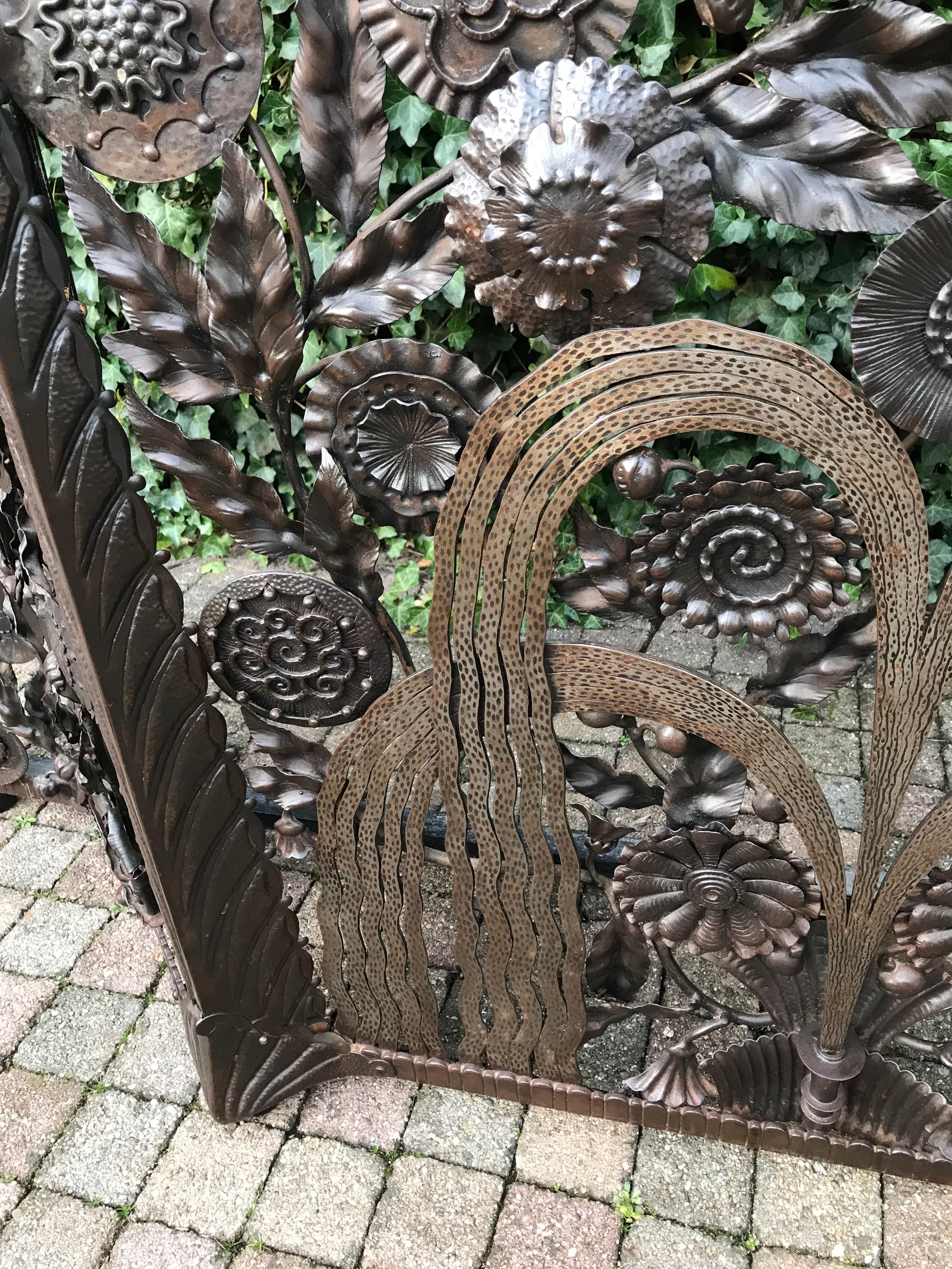 20th Century Monumental Wrought Iron Fountain, Flowers and Palm Leaf Art Deco Console Table  