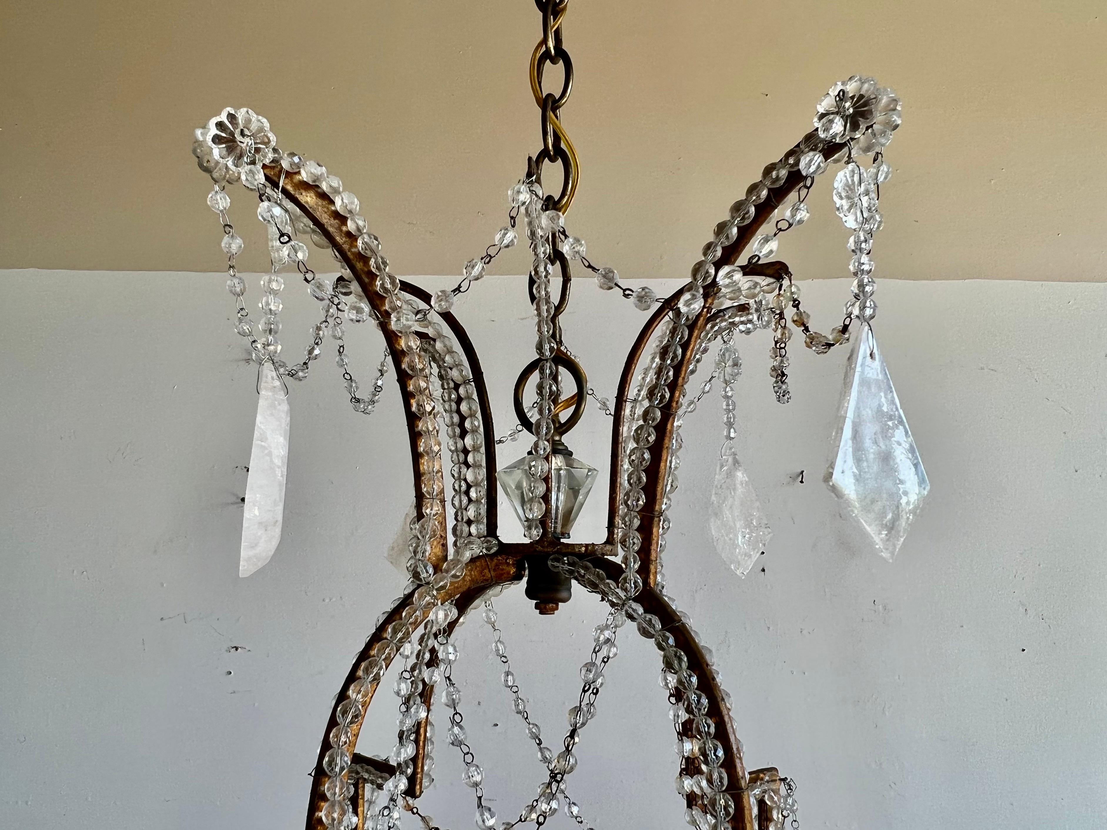 Monumental Wrought Iron & Rock Crystal Chandelier For Sale 5