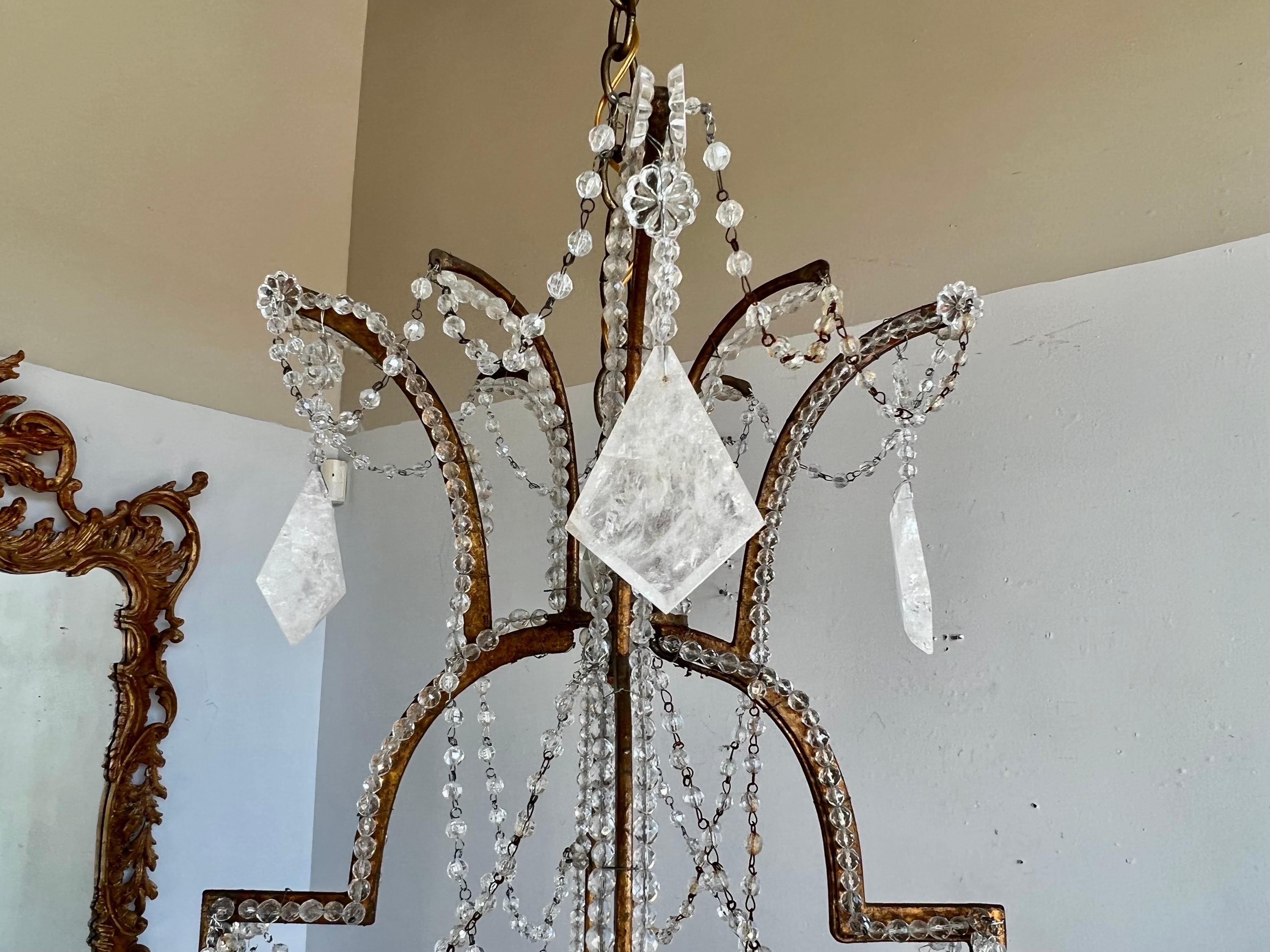 Monumental Wrought Iron & Rock Crystal Chandelier For Sale 6