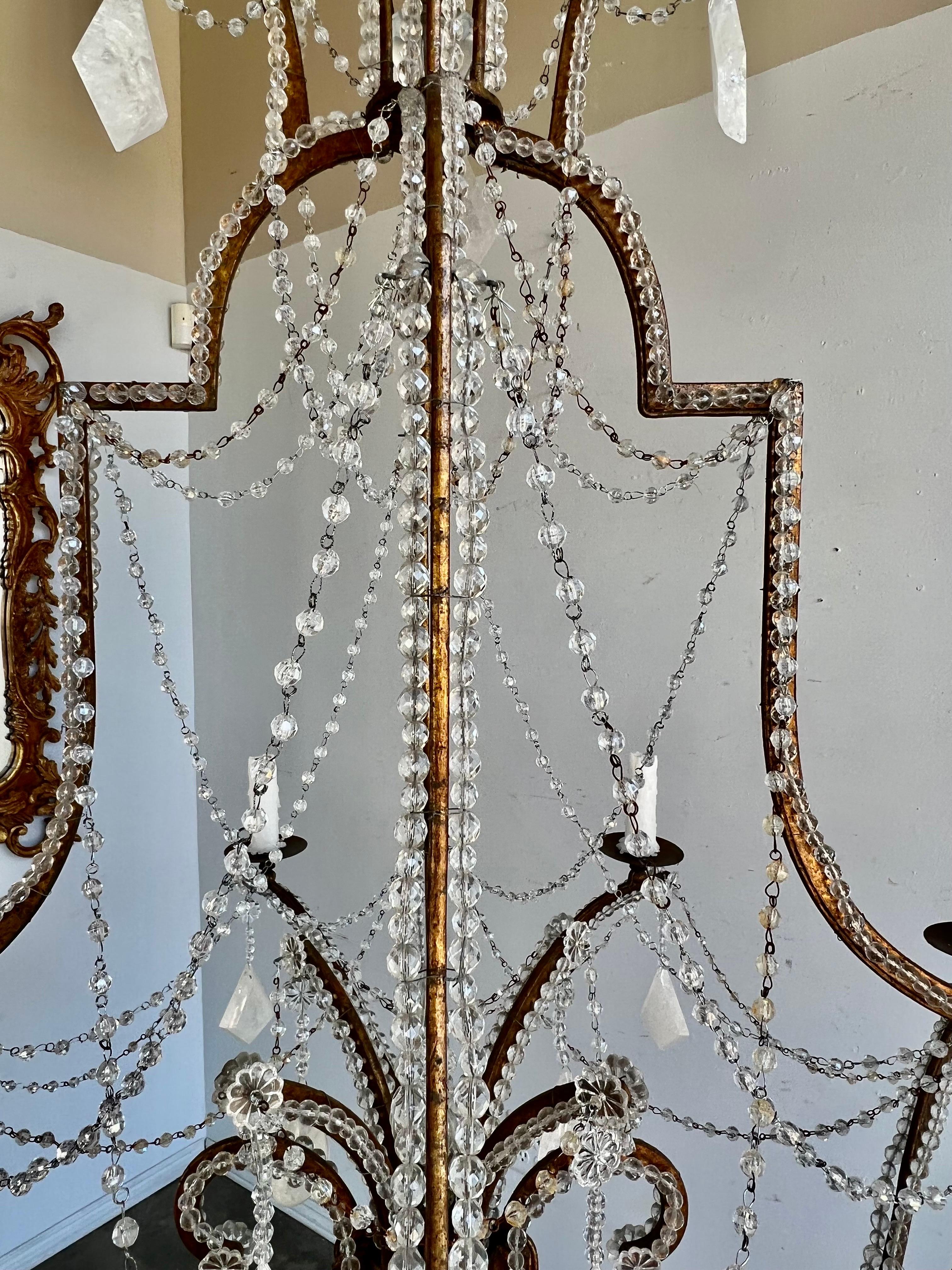 Monumental Wrought Iron & Rock Crystal Chandelier For Sale 7